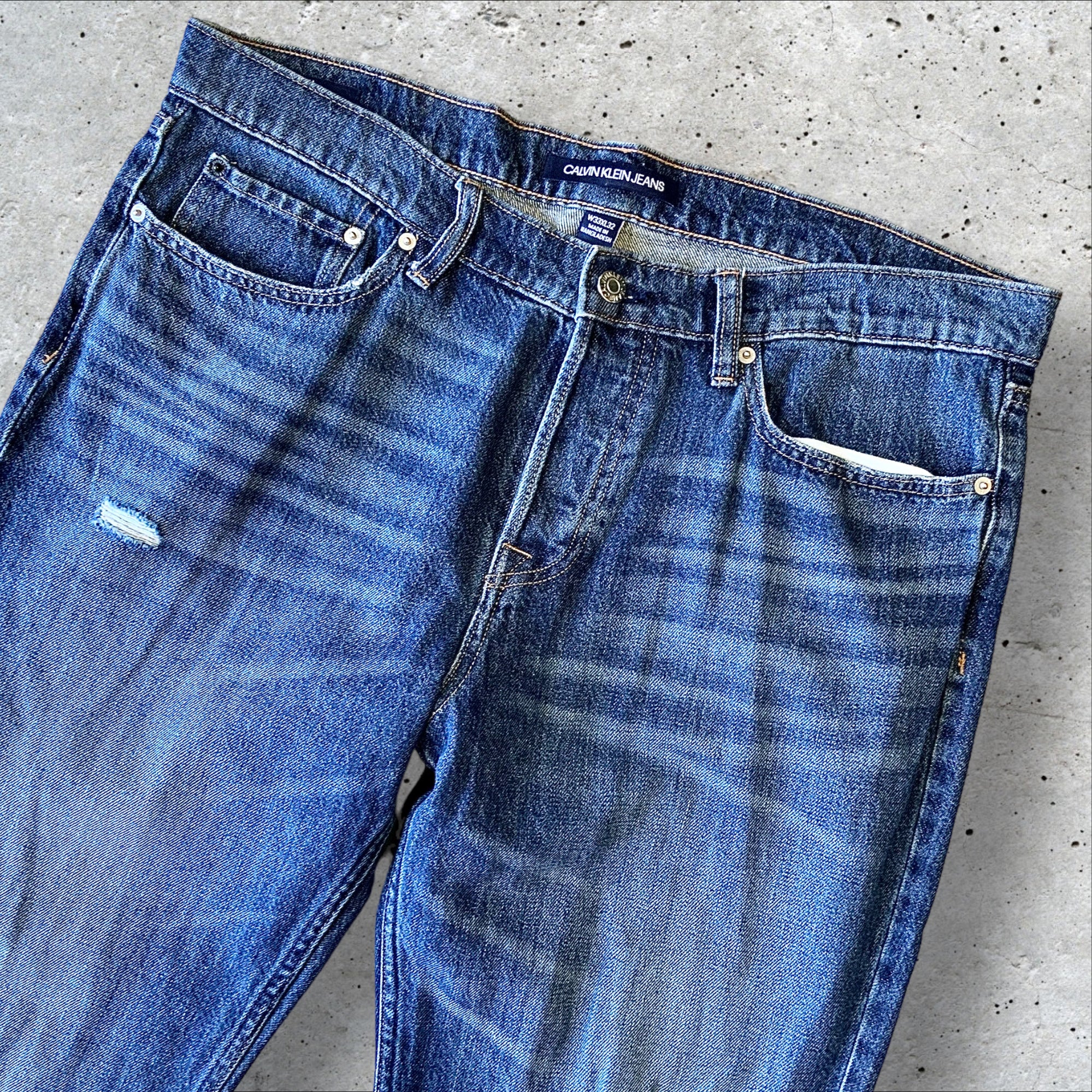 CALVIN KLEIN Mens Straight Droit Blue Distressed Denim Jeans W33xL32
