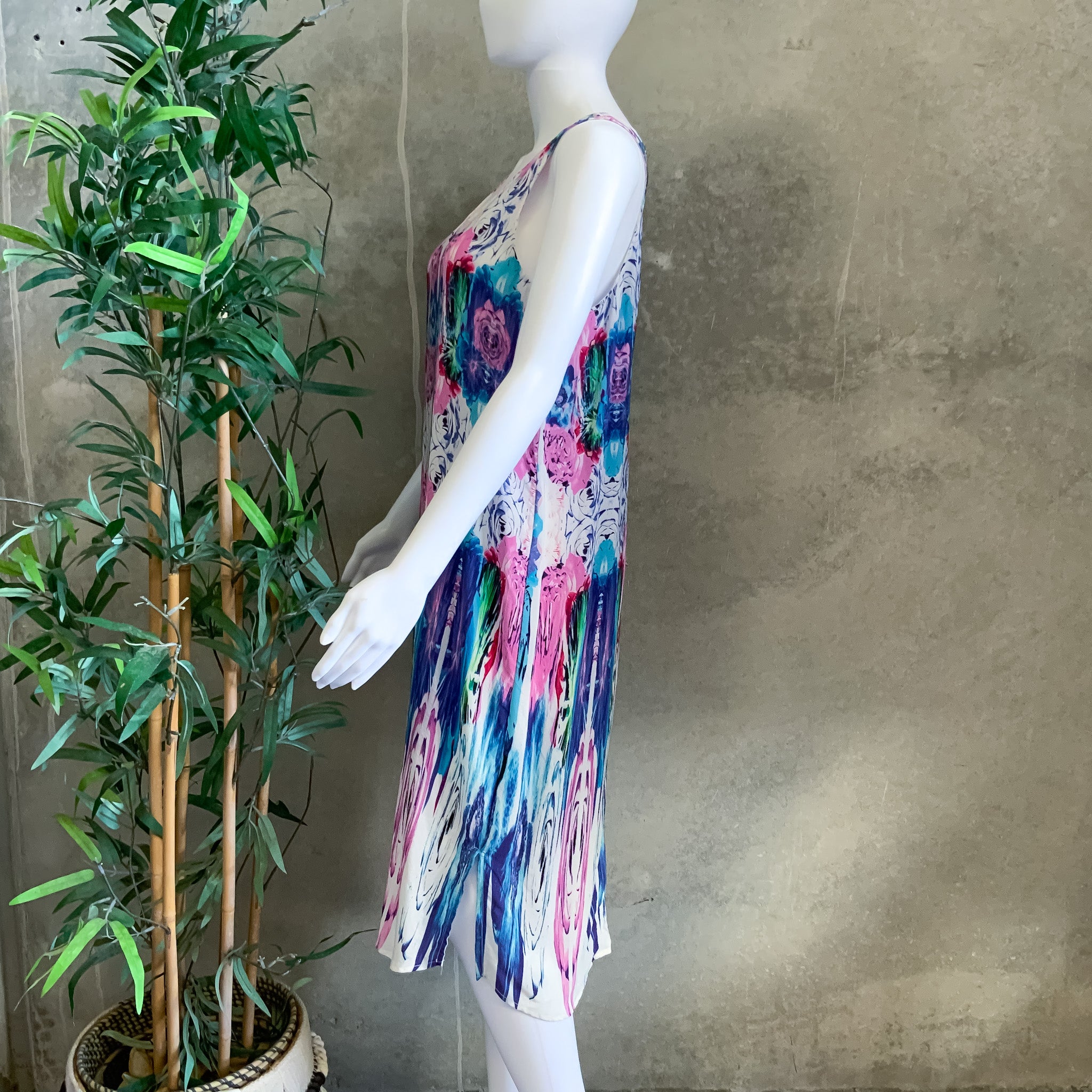 POL Designer Ladies Watercolour Tie Dye Summer Silk Dress - Size 10