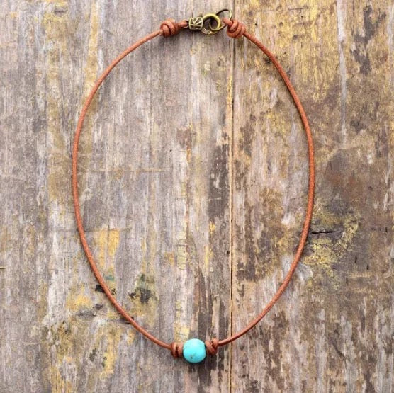NEW- Gypsy Vibes Turquoise Bead/Leather Choker