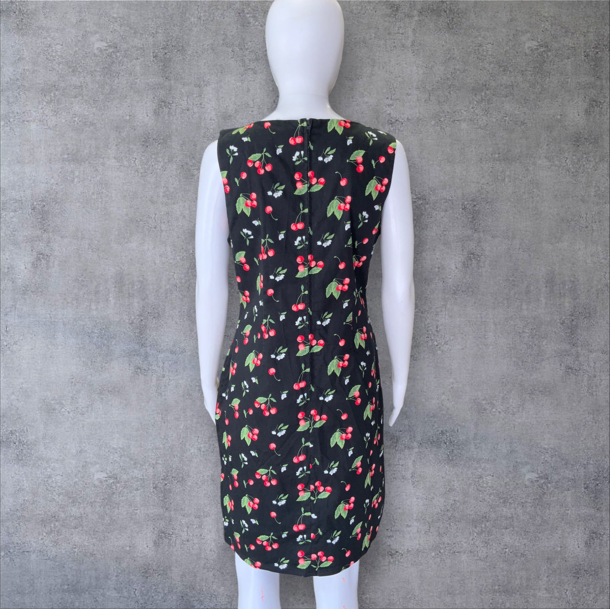 REVIVAL Retro Cherry Print Sleeveless Pencil Dress - Size 14