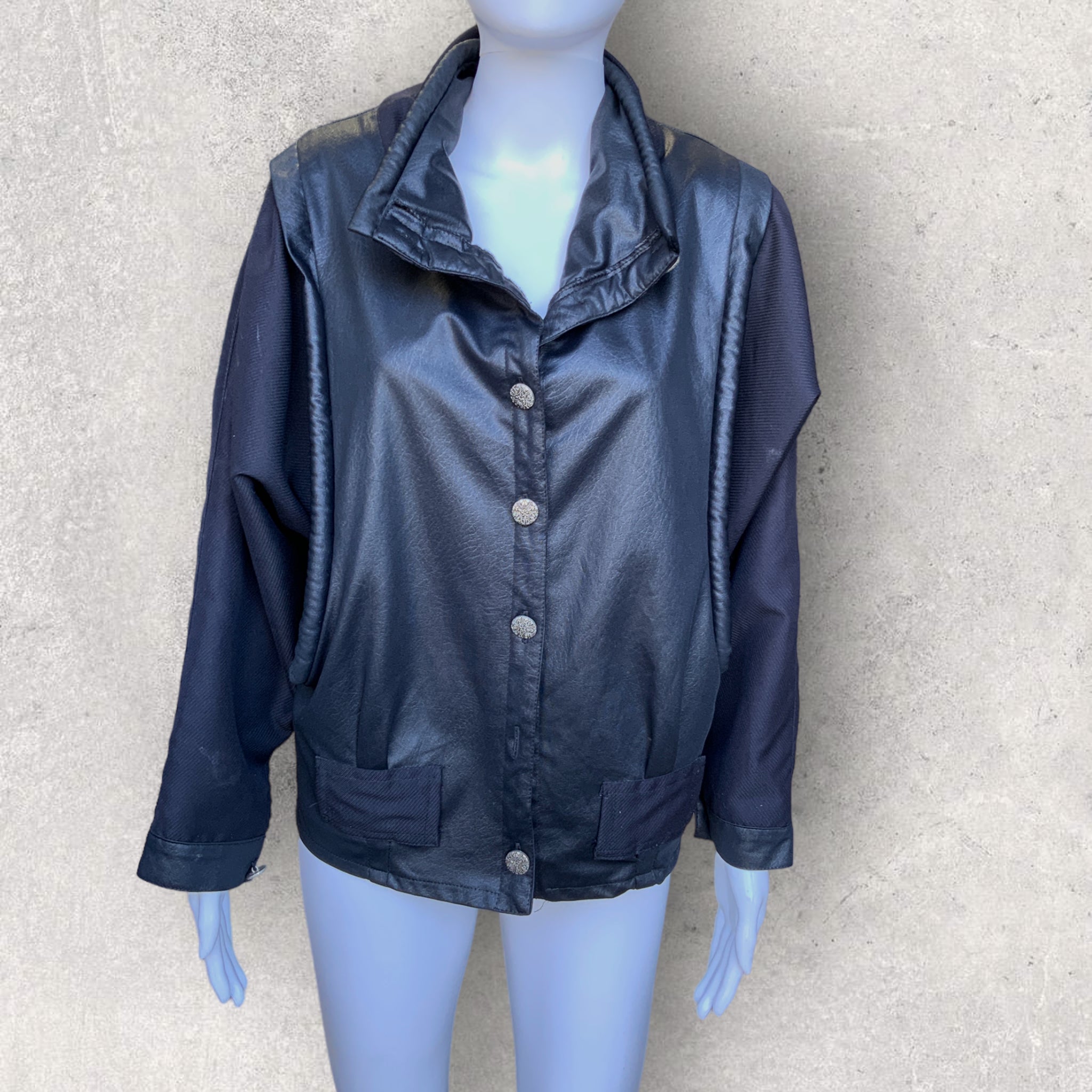 Vintage 80's Style PU Leather Look Jacket - S/M