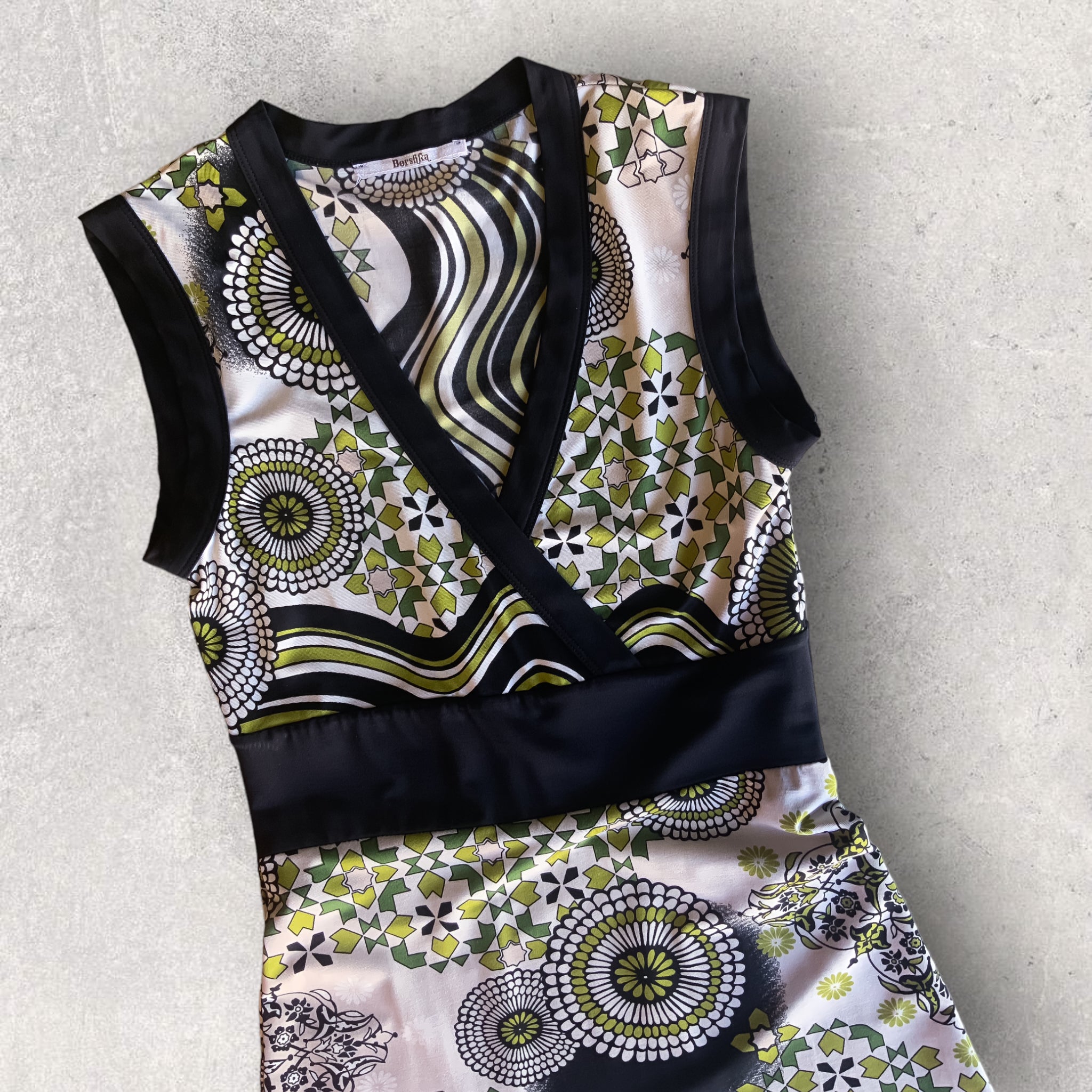 BERSHKA Retro Sleeveless Geometric Abstract Pattern A Line Dress - Size 8