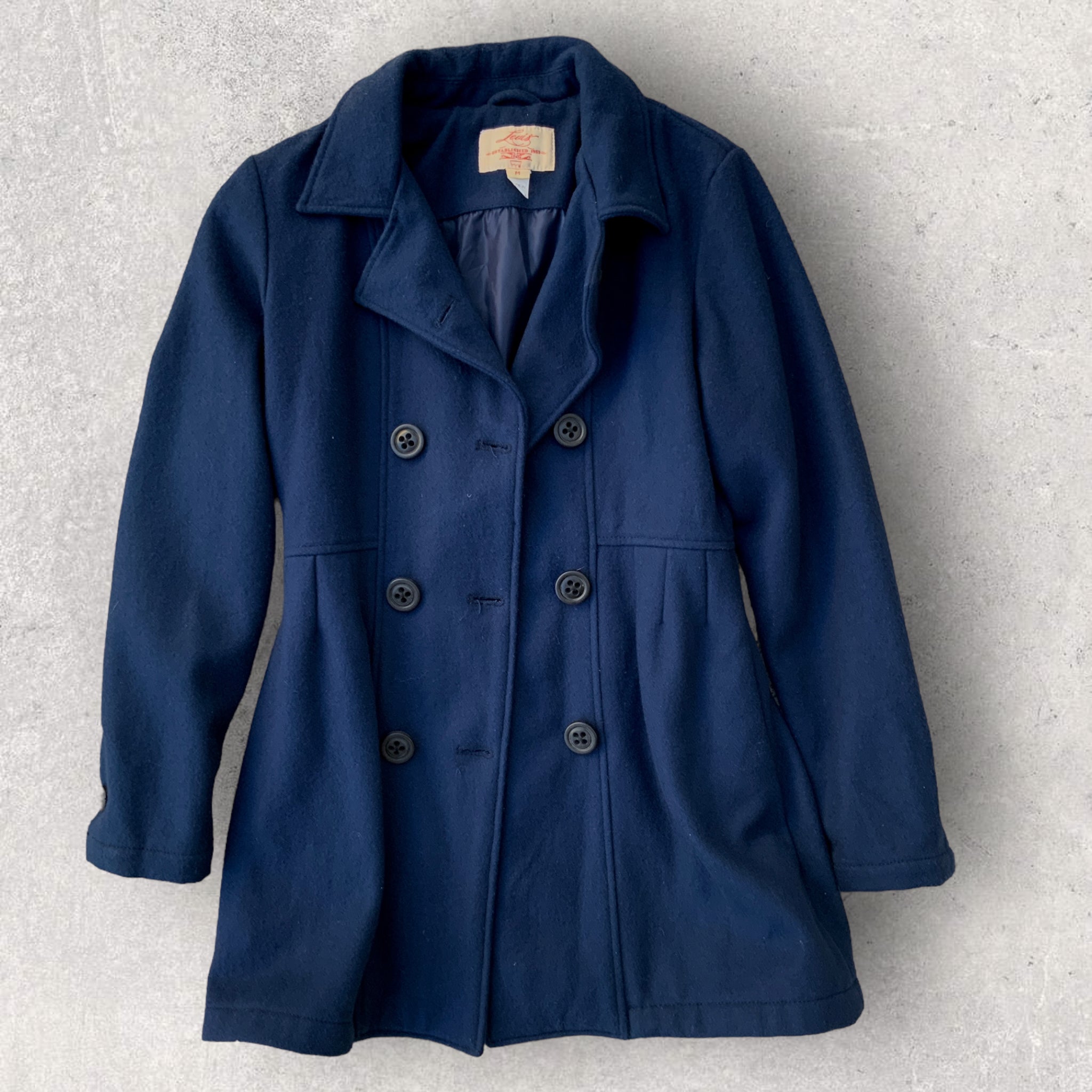 LEVI's Womens Size M Blue Double Breasted Pea Coat Wool Blend