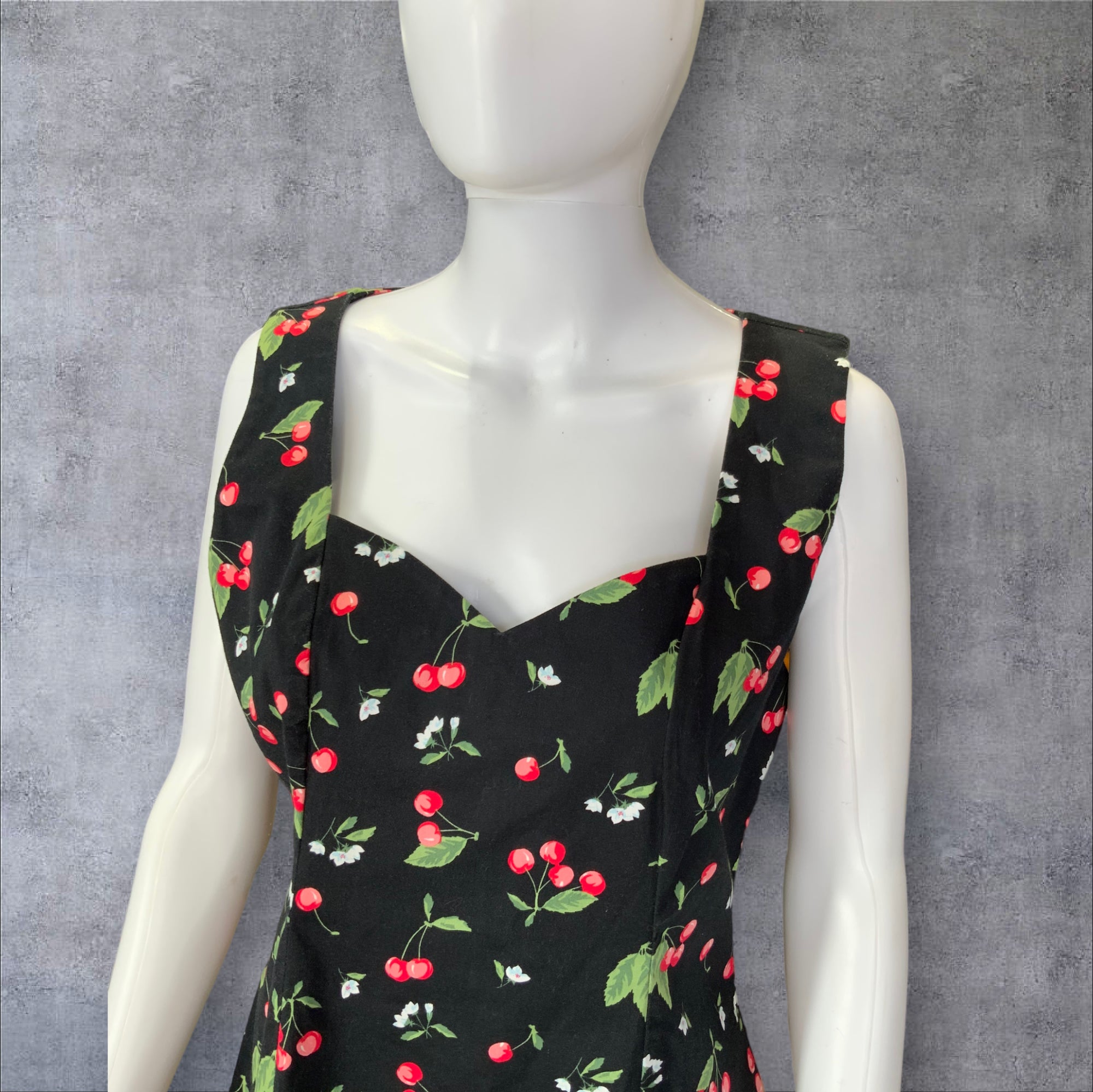 REVIVAL Retro Cherry Print Sleeveless Pencil Dress - Size 14