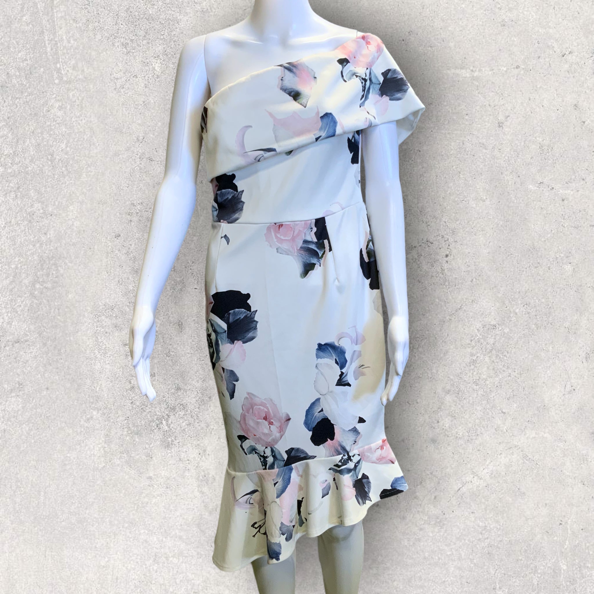 BNWT WHITE CLOSET One Shoulder Floral Print Cocktail Dress - Size 12/14