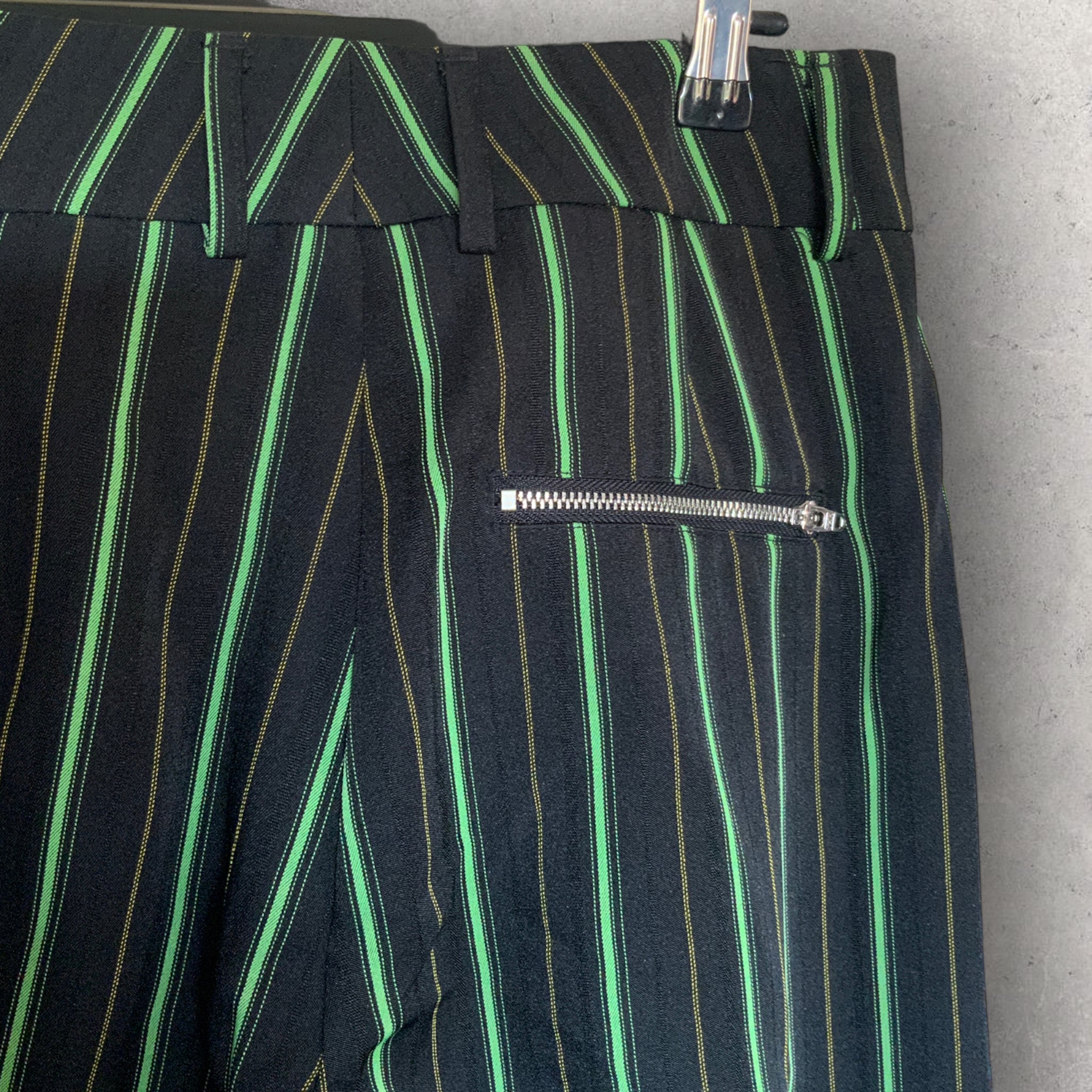 I AM GIA Wide Leg 'Mira' Pants in Green Black Pinstripe - Size S