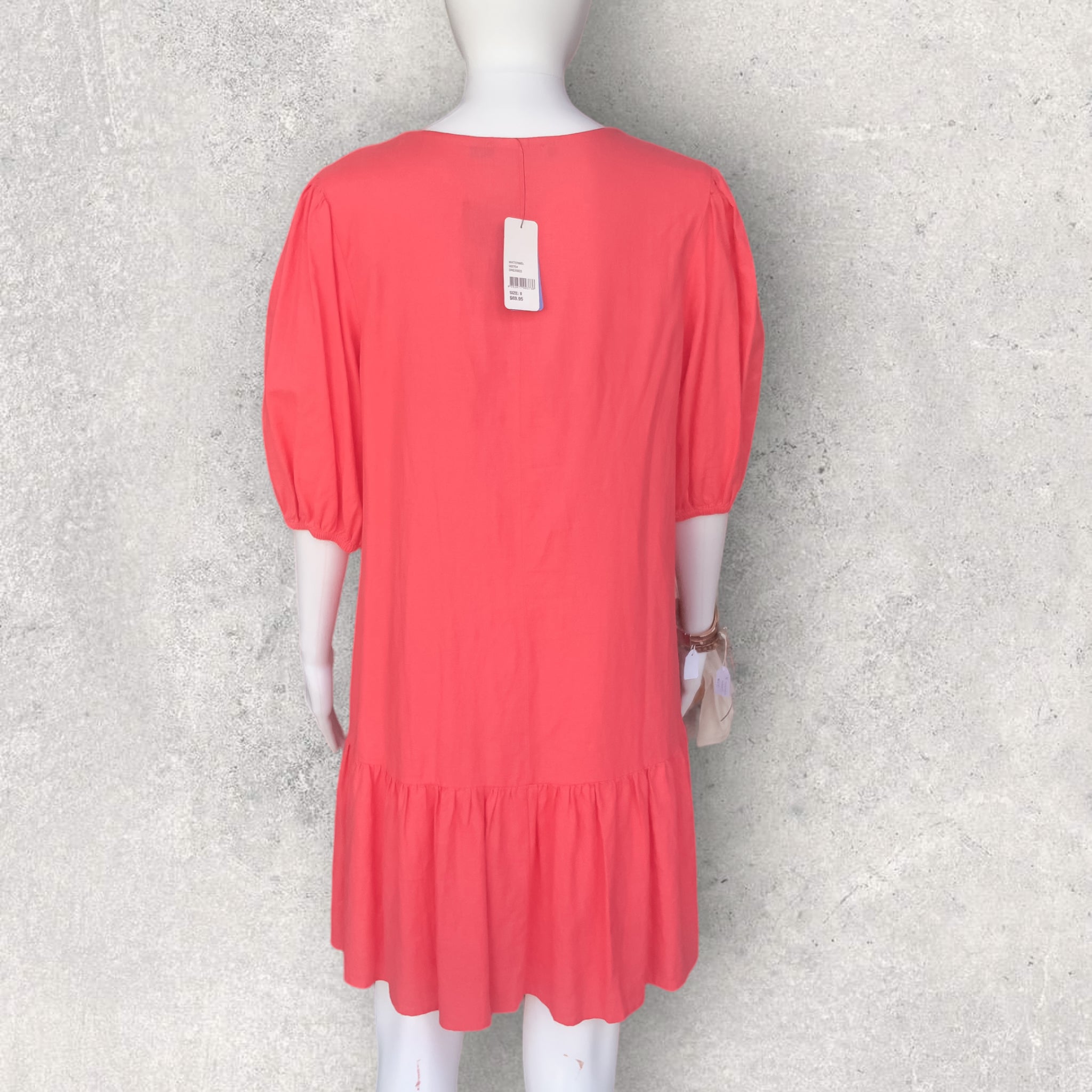 BNWT SPORTSGIRL Puff Sleeved Linen Babydoll Dress in Watermelon - Size 8/10