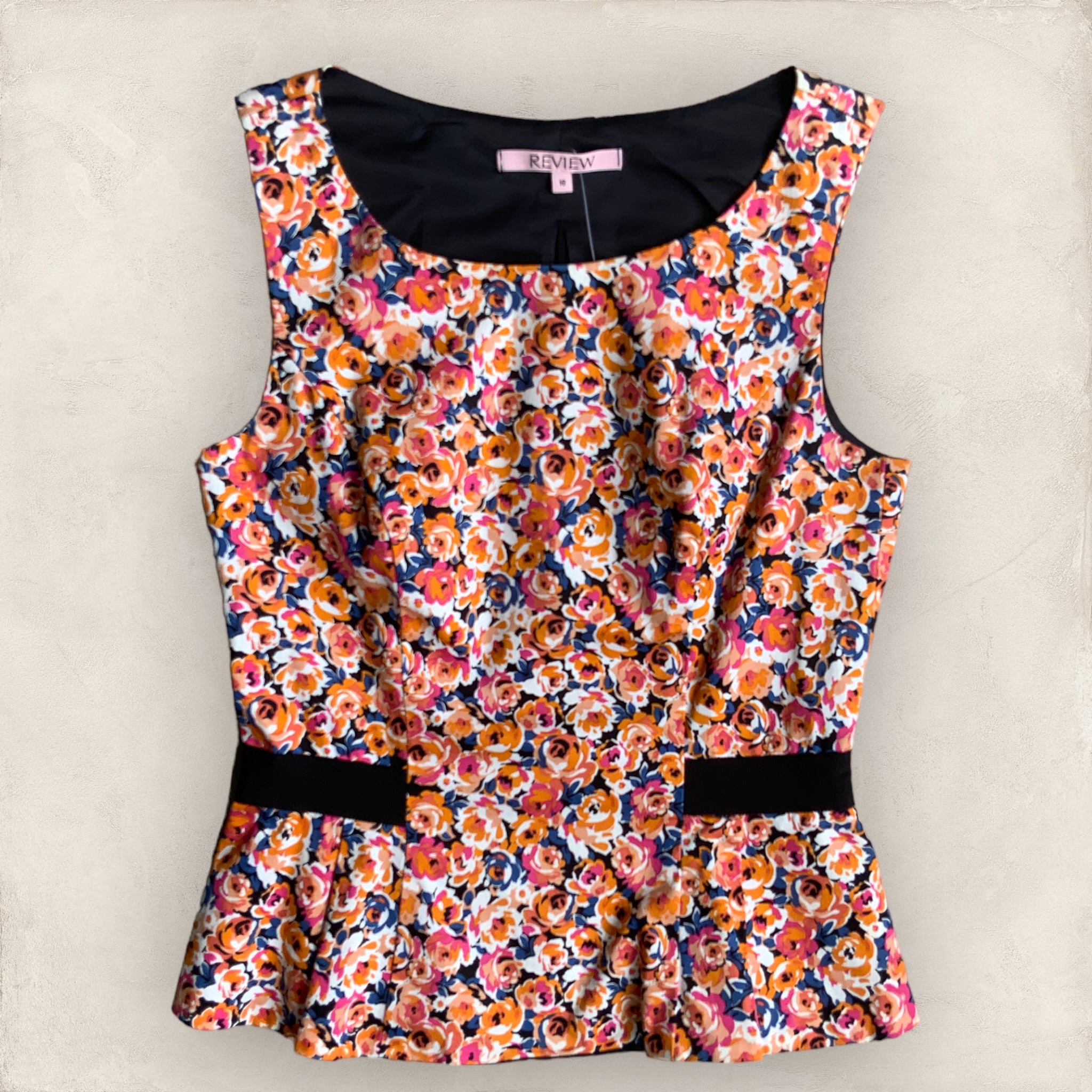 REVIEW Size 10 Floral Structured Peplum Top