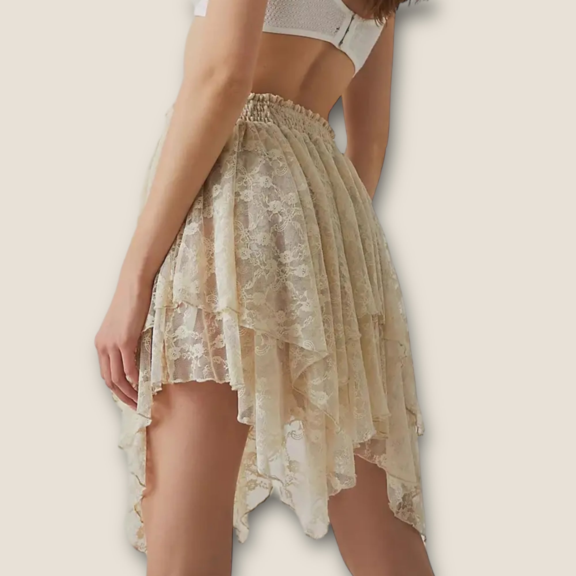 Layered Hem Elastic Waist Short Lace Skirt - 3 Colours