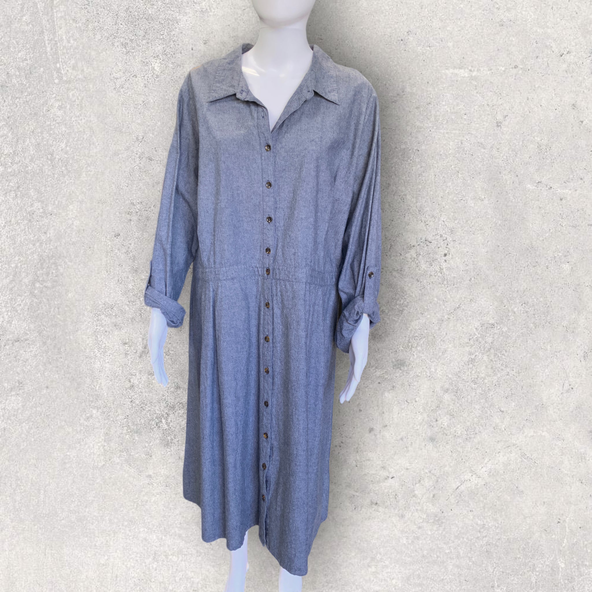 MODCLOTH Chambray Denim Roll Tab Sleeve Broadcast Coordinator Dress - Size 20