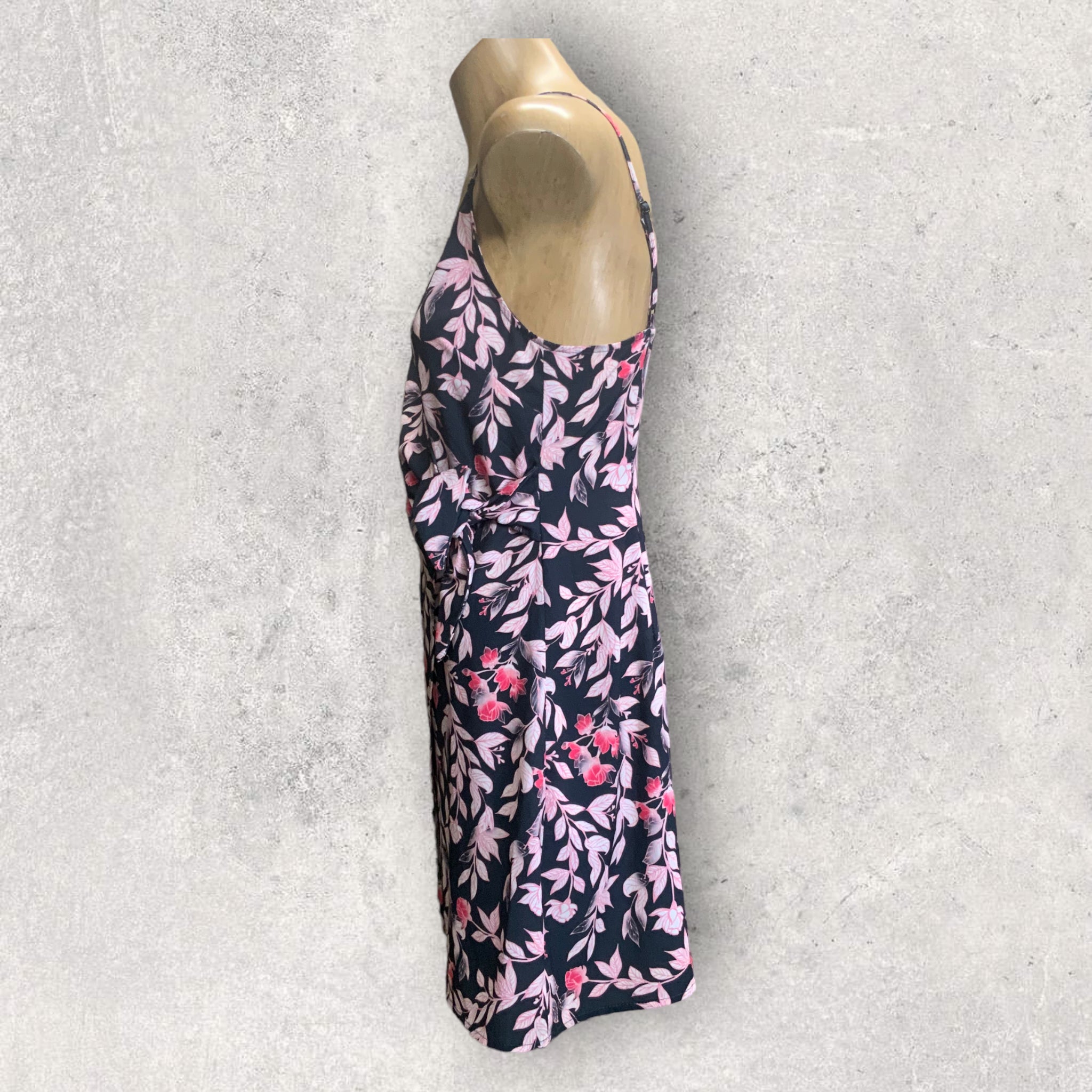 LYON Charcoal Pink Leaf Print Strappy Wrap Dress - Size 8
