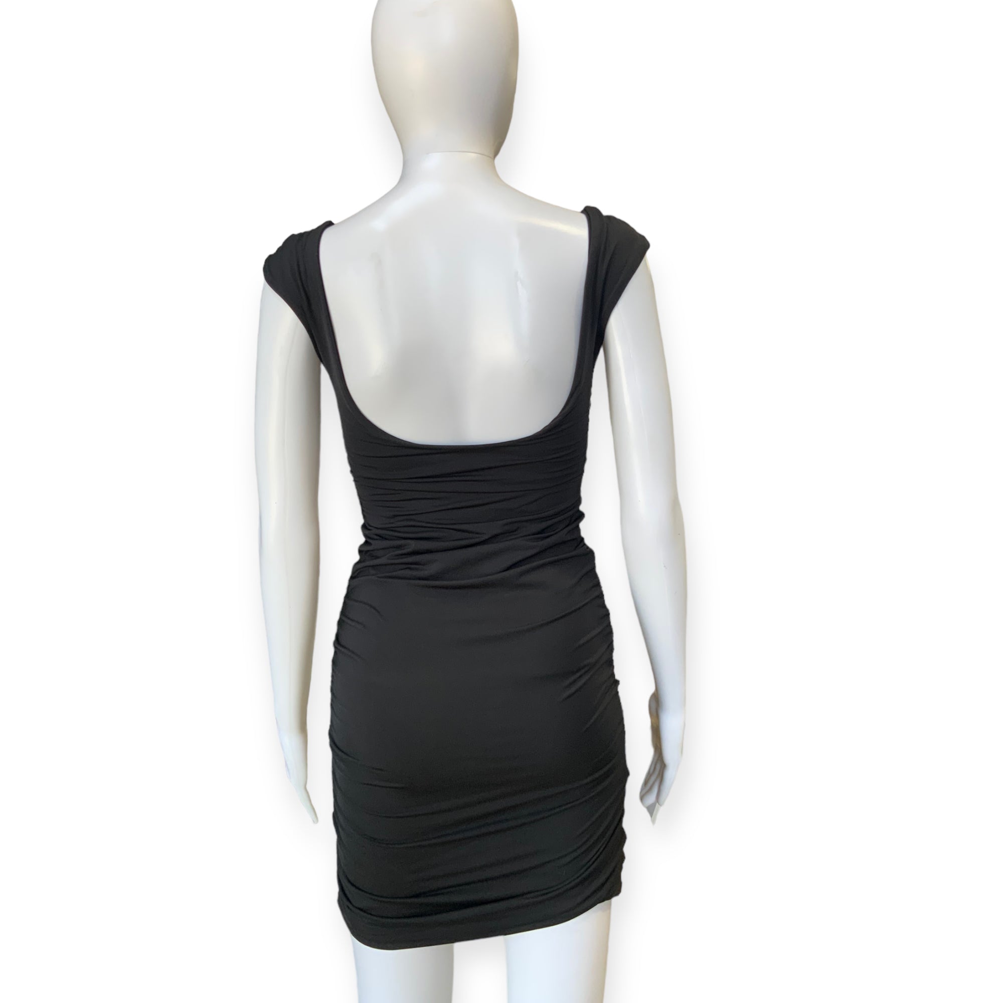 KOOKAI Ruched Side Bodycon Dress Black RRP$120 - Size 1 (AU10)