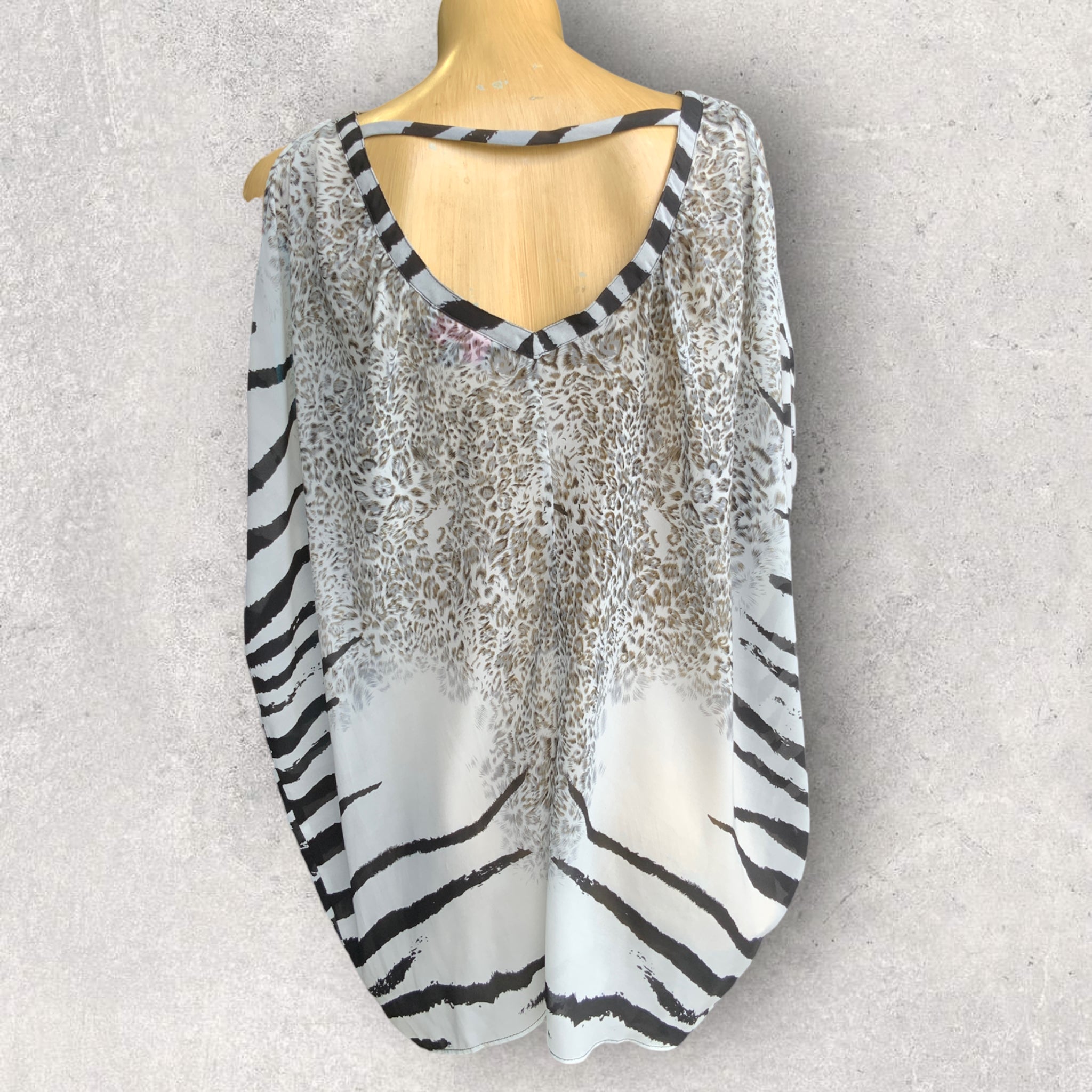 WAYNE COOPER Zebra Chiffon Draped Sleeveless Blouse - Size 8-12