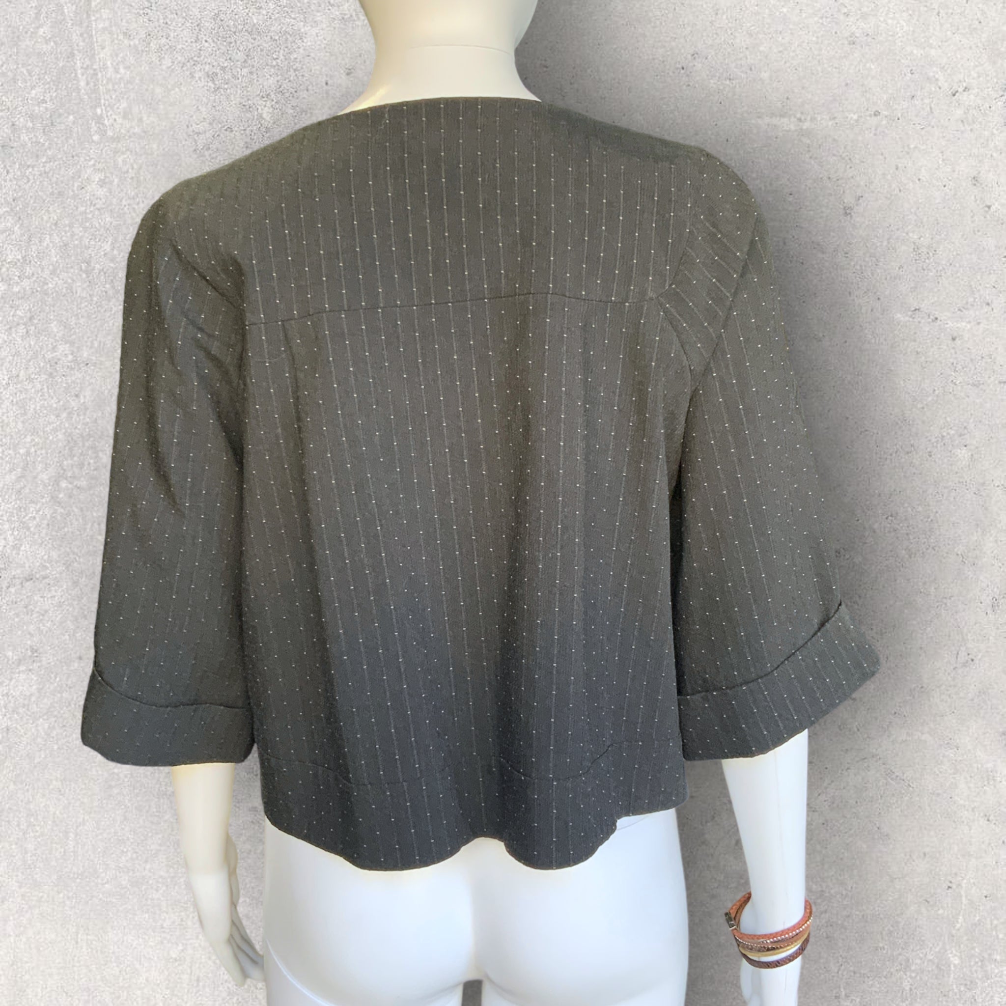 CUE Charcoal Grey Pinstripe Double Breasted Cropped Blazer - Size 12