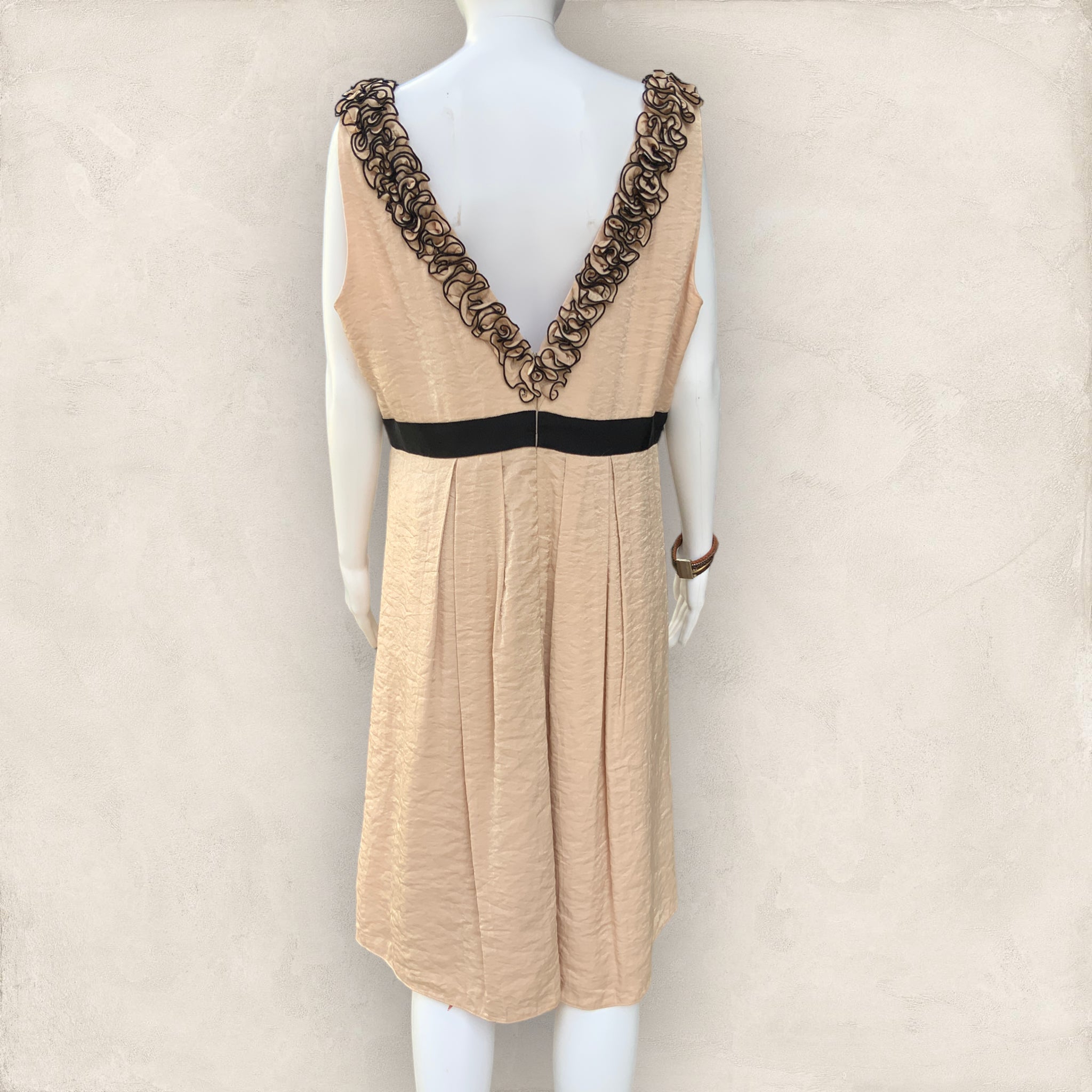 LIZ JORDAN Champagne Shimmer Pleated Ruffled Party/Cocktail/Races Dress - Size 16