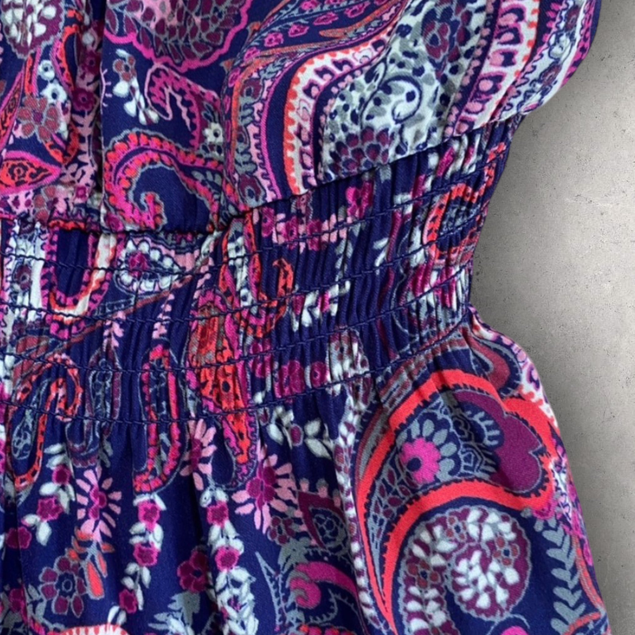 FOREVER NEW Paisley Print Purple Off Shoulder Dress - Size 12