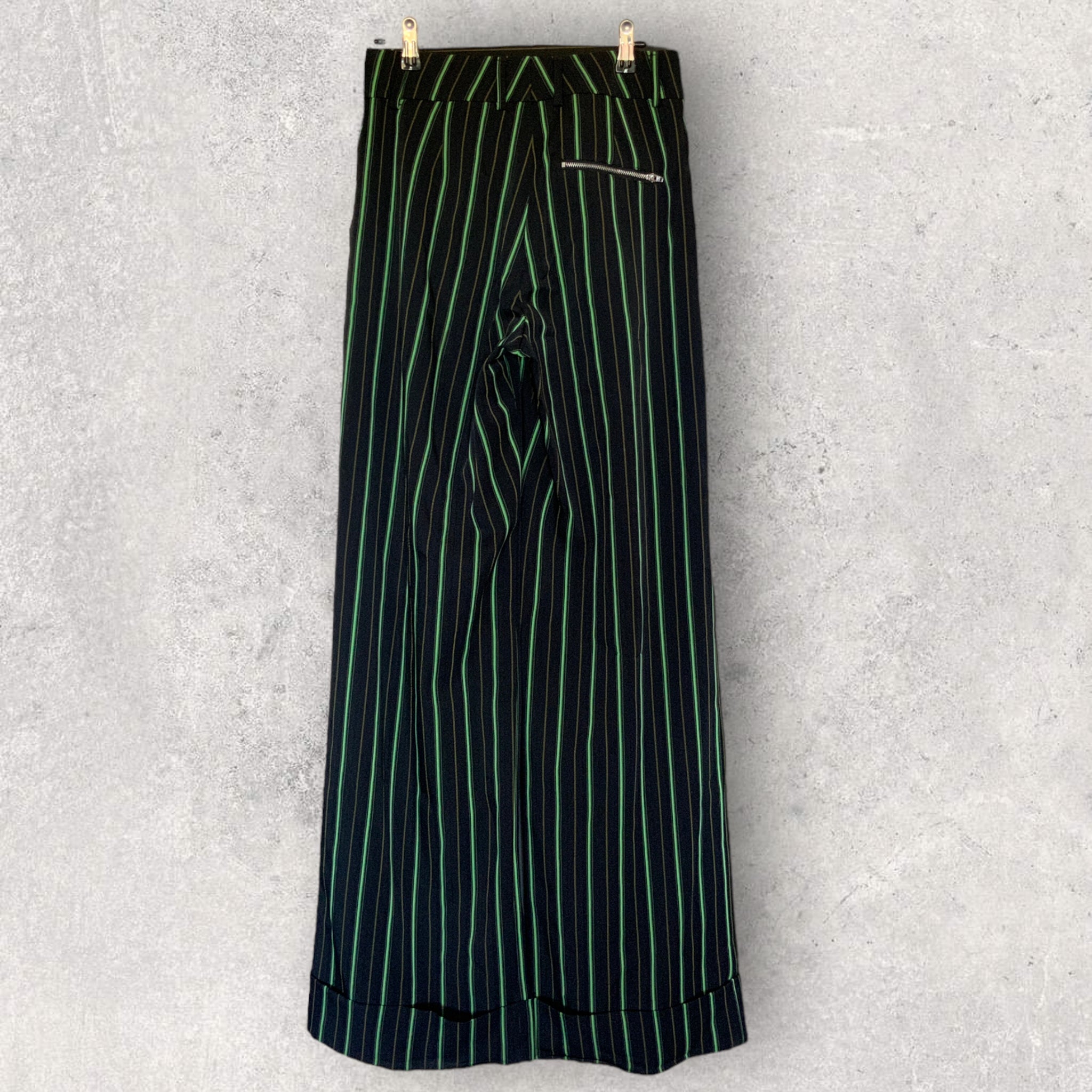 I AM GIA Wide Leg 'Mira' Pants in Green Black Pinstripe - Size S