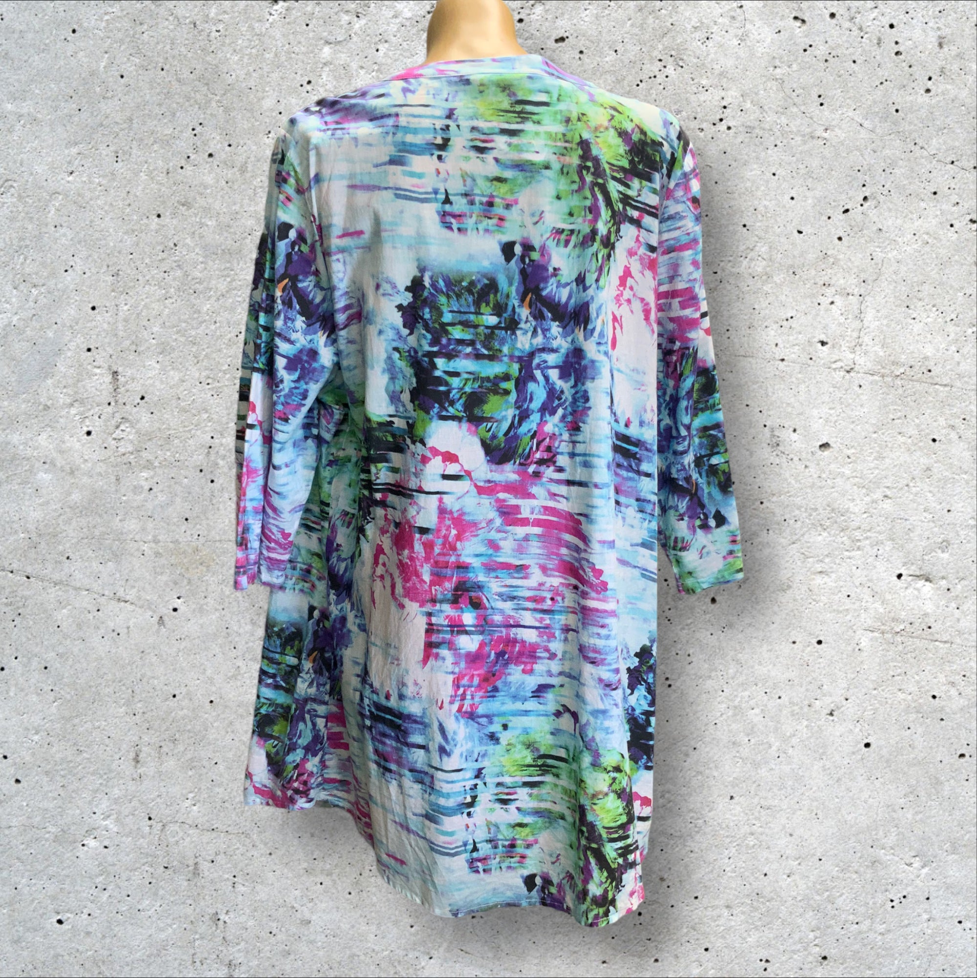 ESTABLISHED Long Abstract Print Cotton Blouse in Blue - Size 20