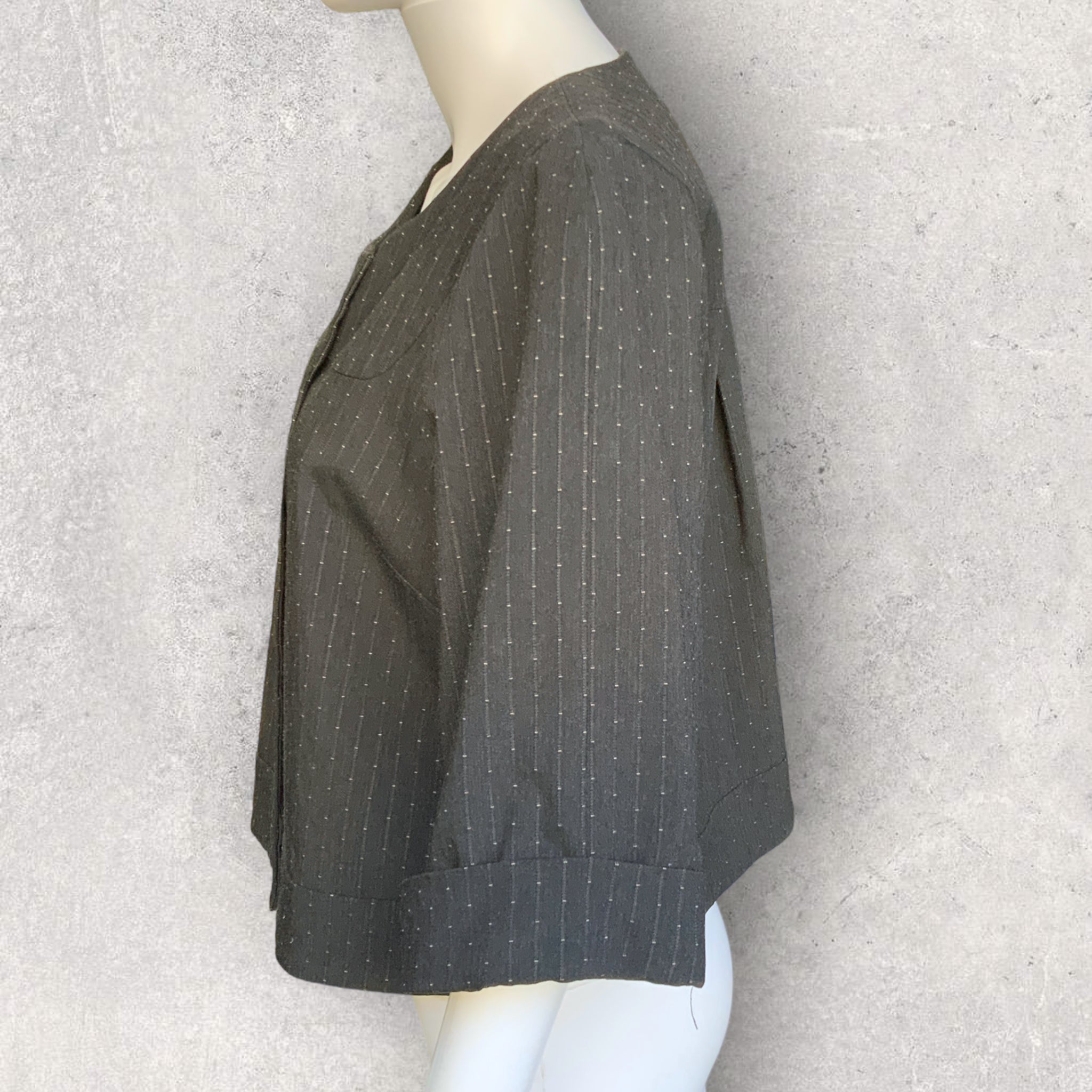 CUE Charcoal Grey Pinstripe Double Breasted Cropped Blazer - Size 12