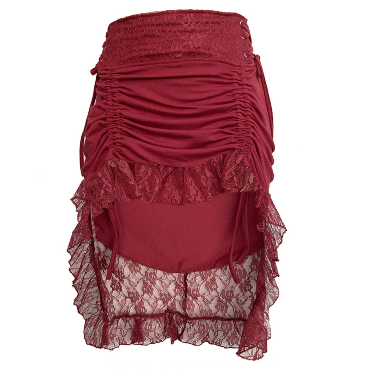Ladies Hi/Lo Fairy Grunge Festival Side Tie Lace Trim Skirt - 3 Colours