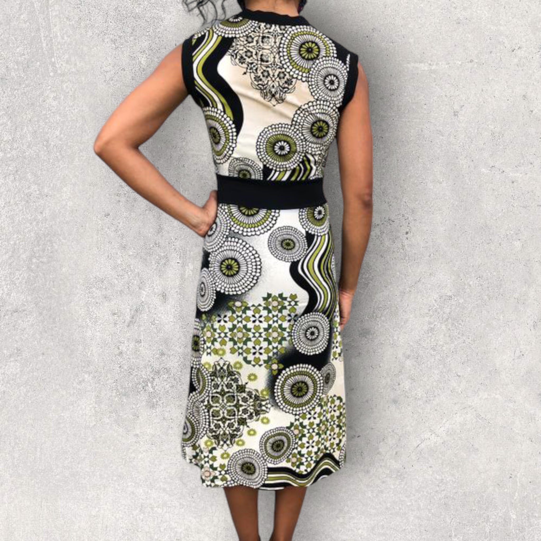 BERSHKA Retro Sleeveless Geometric Abstract Pattern A Line Dress - Size 8