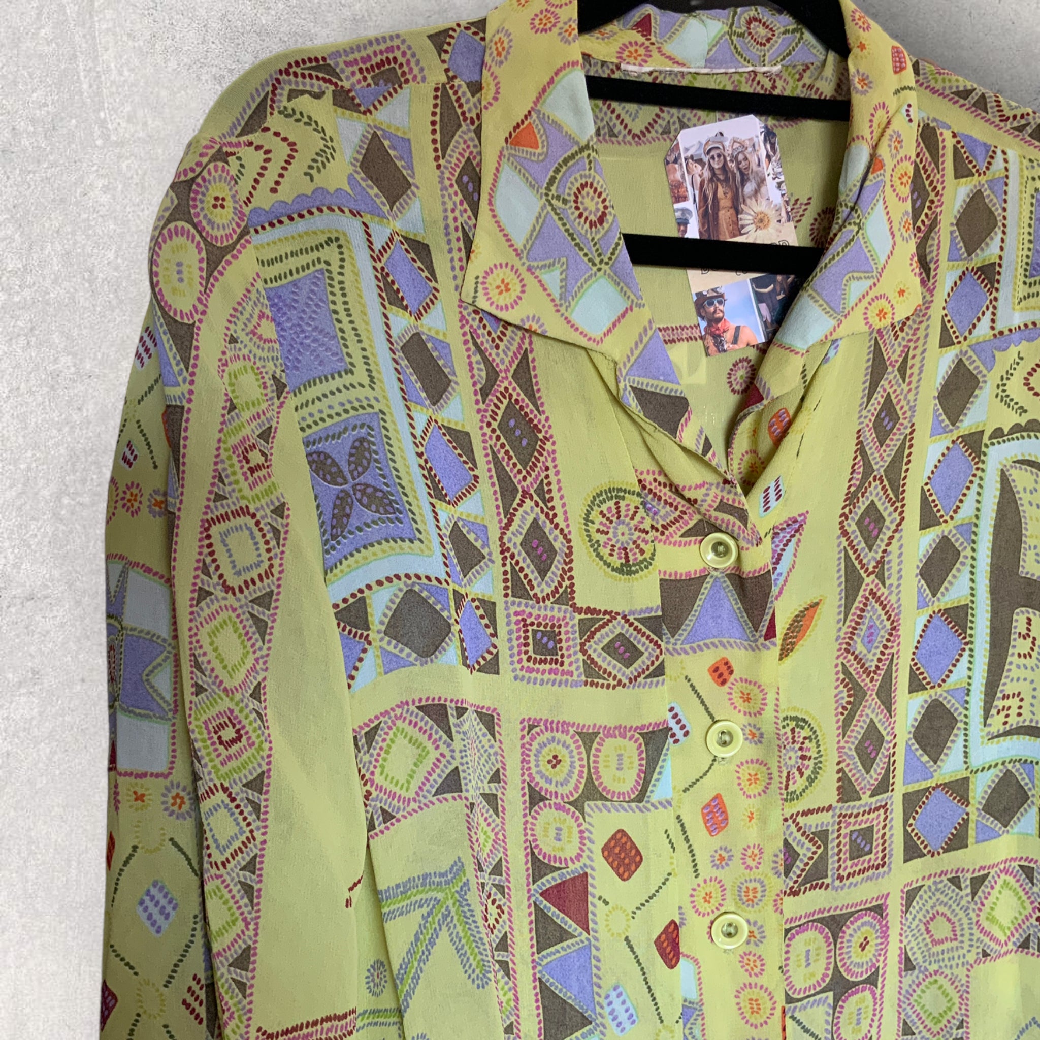 Retro Bohemian Print Chiffon Long Sleeved Shirt - Size M/L