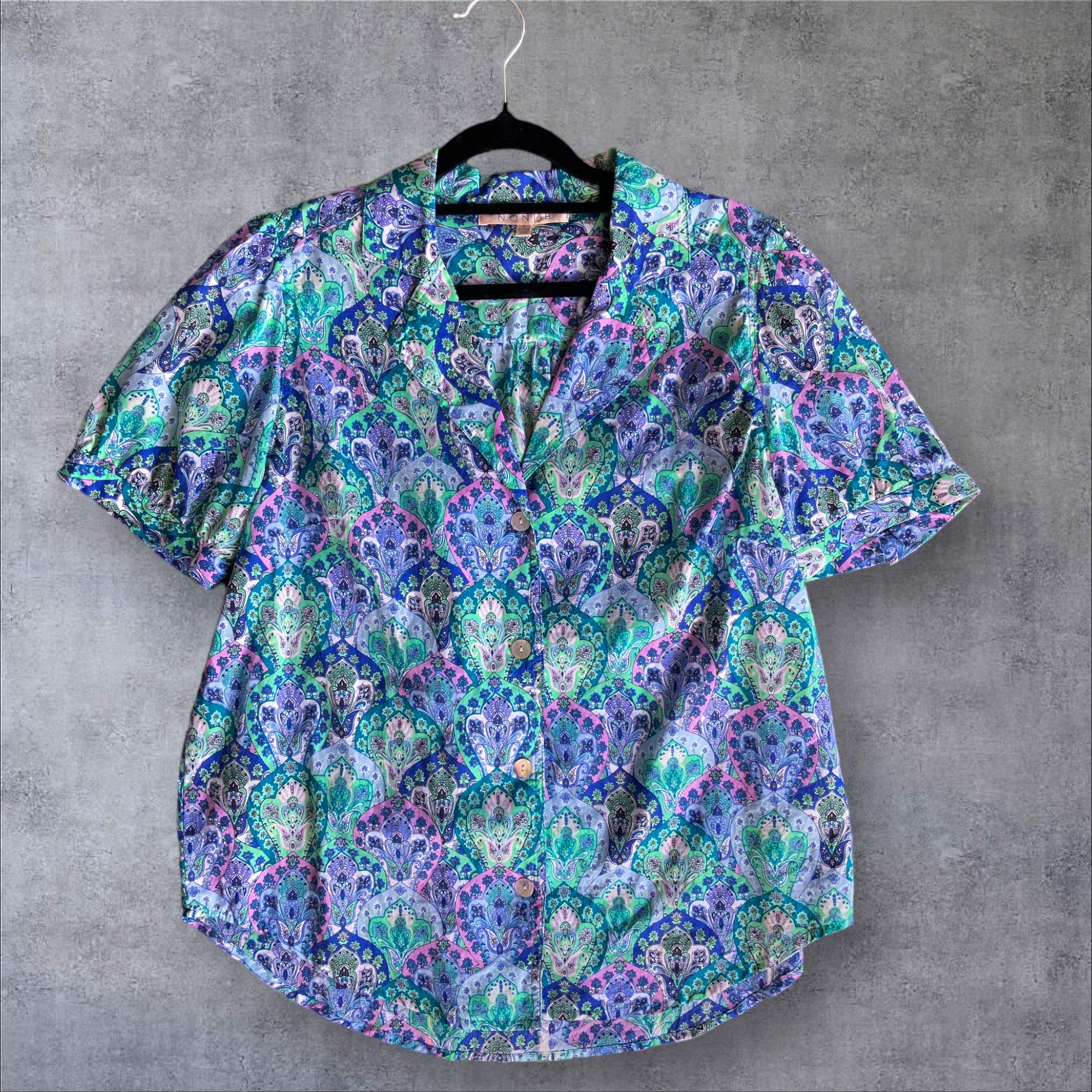 NONI B Cotton Floral Print Short Sleeved Button Up Shirt - Size 12
