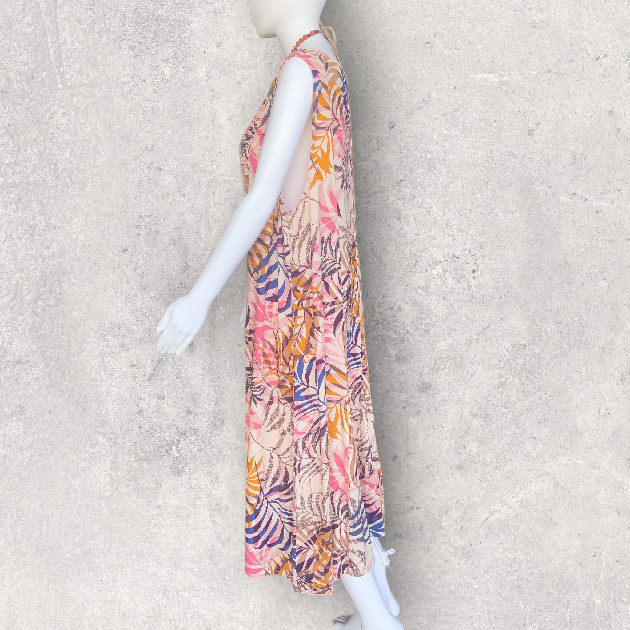 BEME Tropical Print Sleeveless Pintuck Midi Dress - Size 20