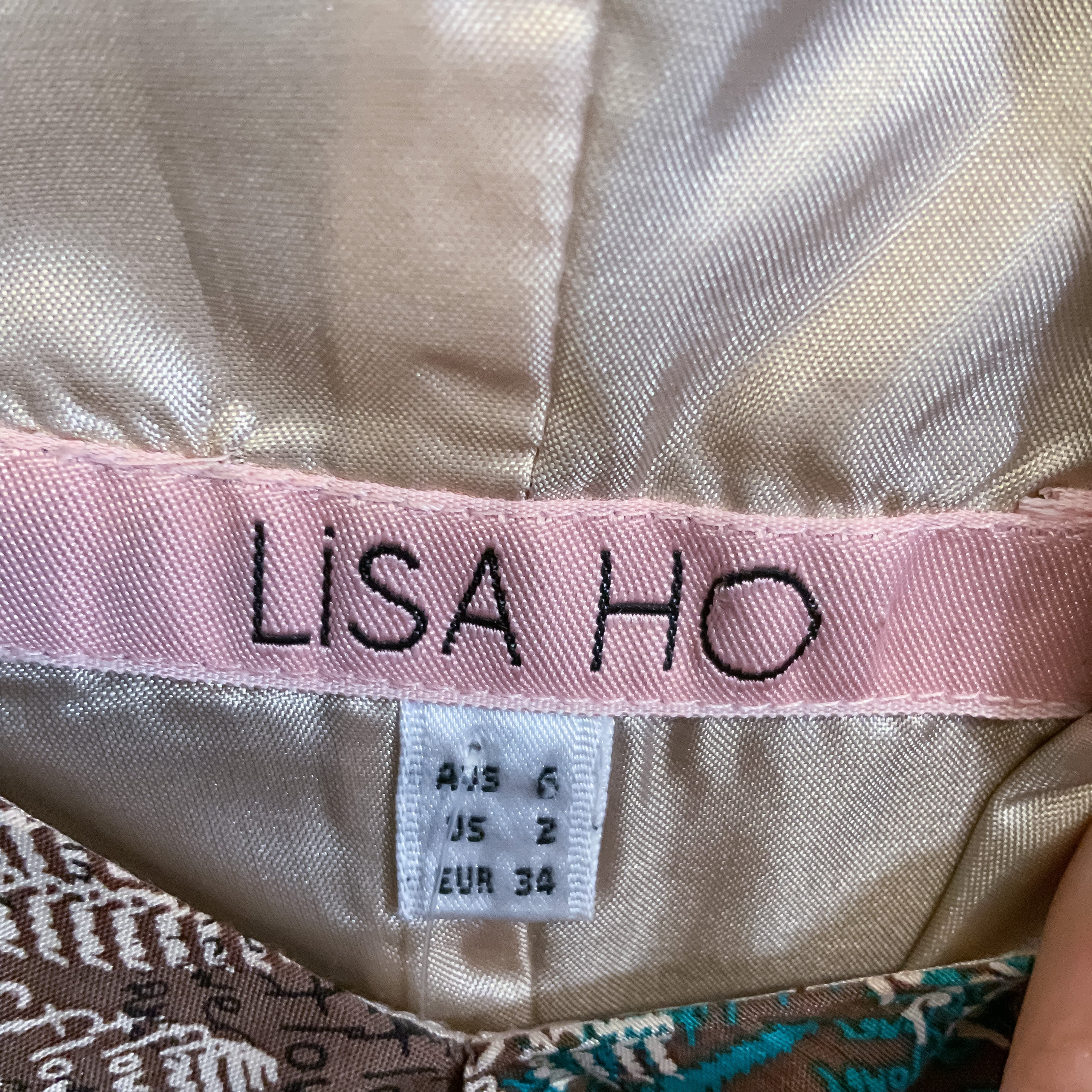 LISA HO Brown Silk Tropical Print V-Neck Midi Dress - Size 6