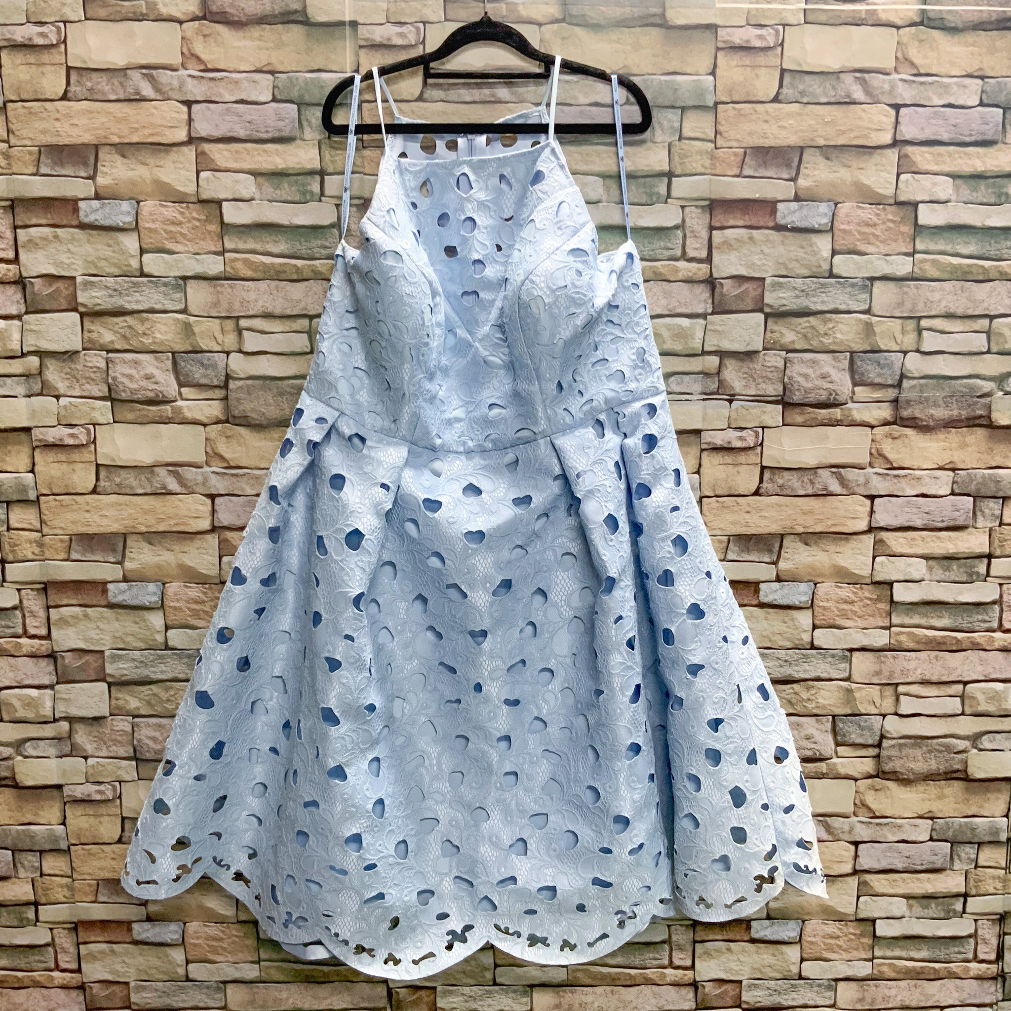 BNWOT CHI CHI London "Carli" Baby Blue Lacey Fit & Flare Party Dress - Size 22