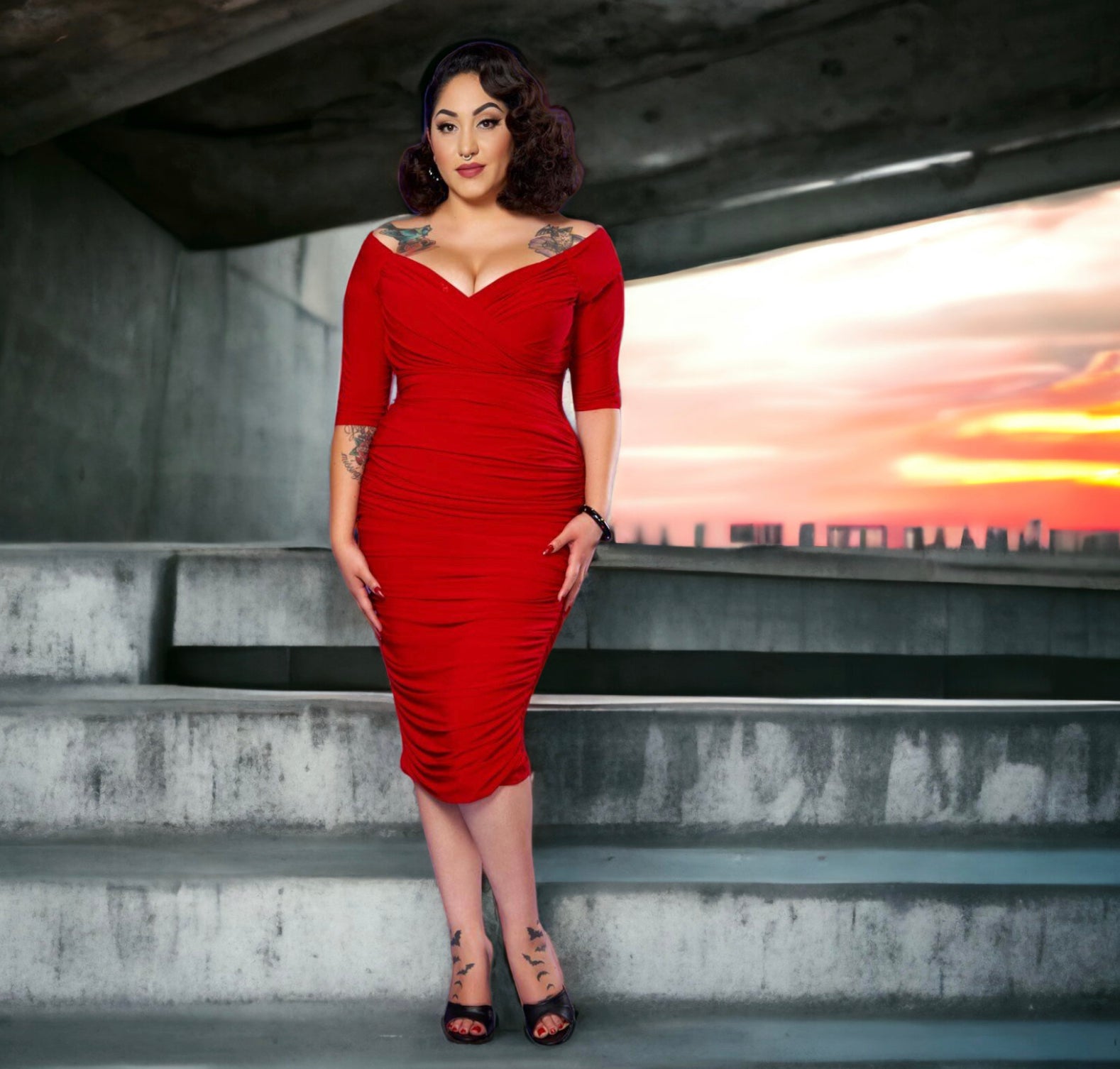 NWT LAURA BYRNES California Monica Wiggle Dress in Red - 4XL (au22