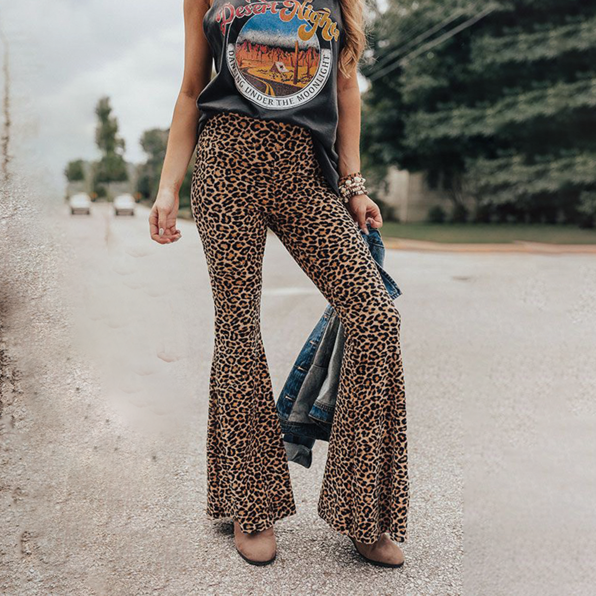 High Waisted Soft Touch Cheetah Print Flared Pants