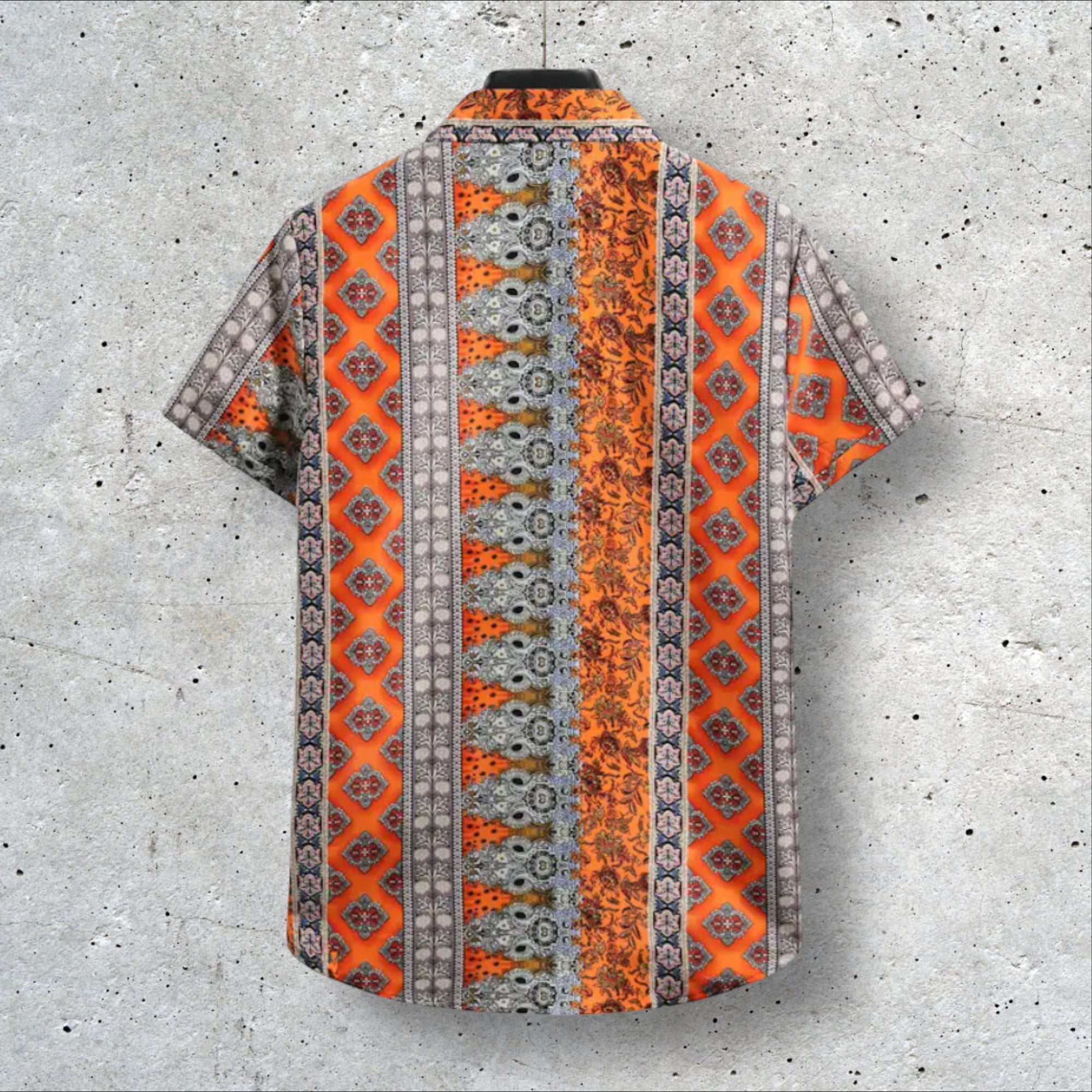 NEW ITEM - Mens Orange Paisley Print Retro Short Sleeve Collared Button Up Shirt