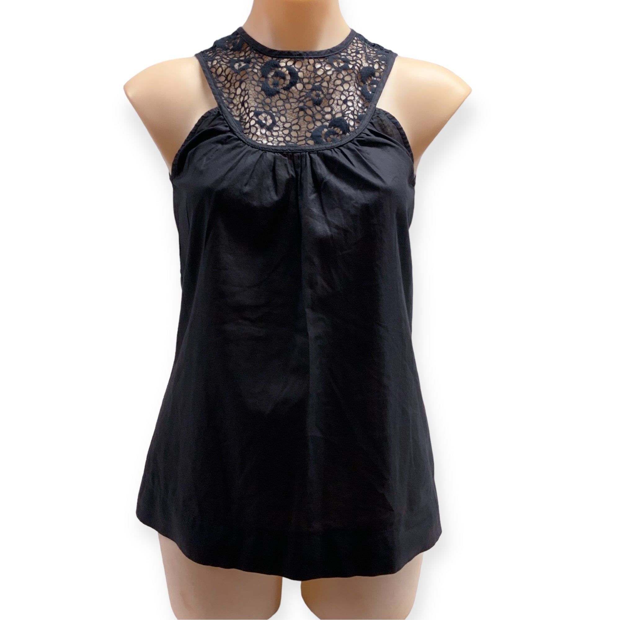 REVIEW Ladies Black Halter Style Lace Trim Sleeveless Top - Size 6