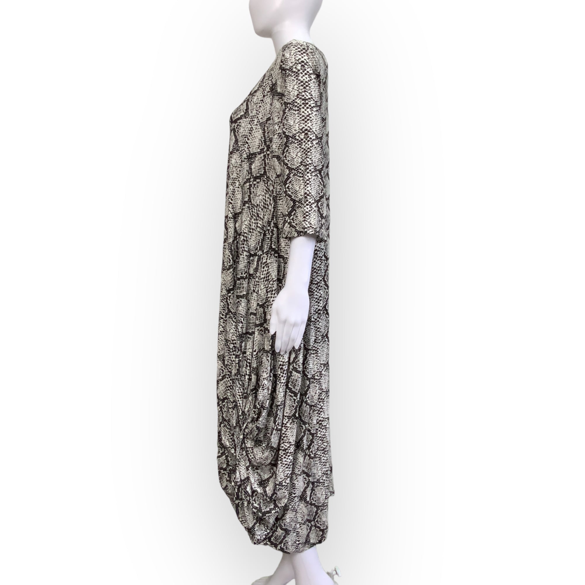 COTTON VILLAGE Snake Pattern Quarter Sleeves Scoop Neck Casual Midi Dress - Size 14/16