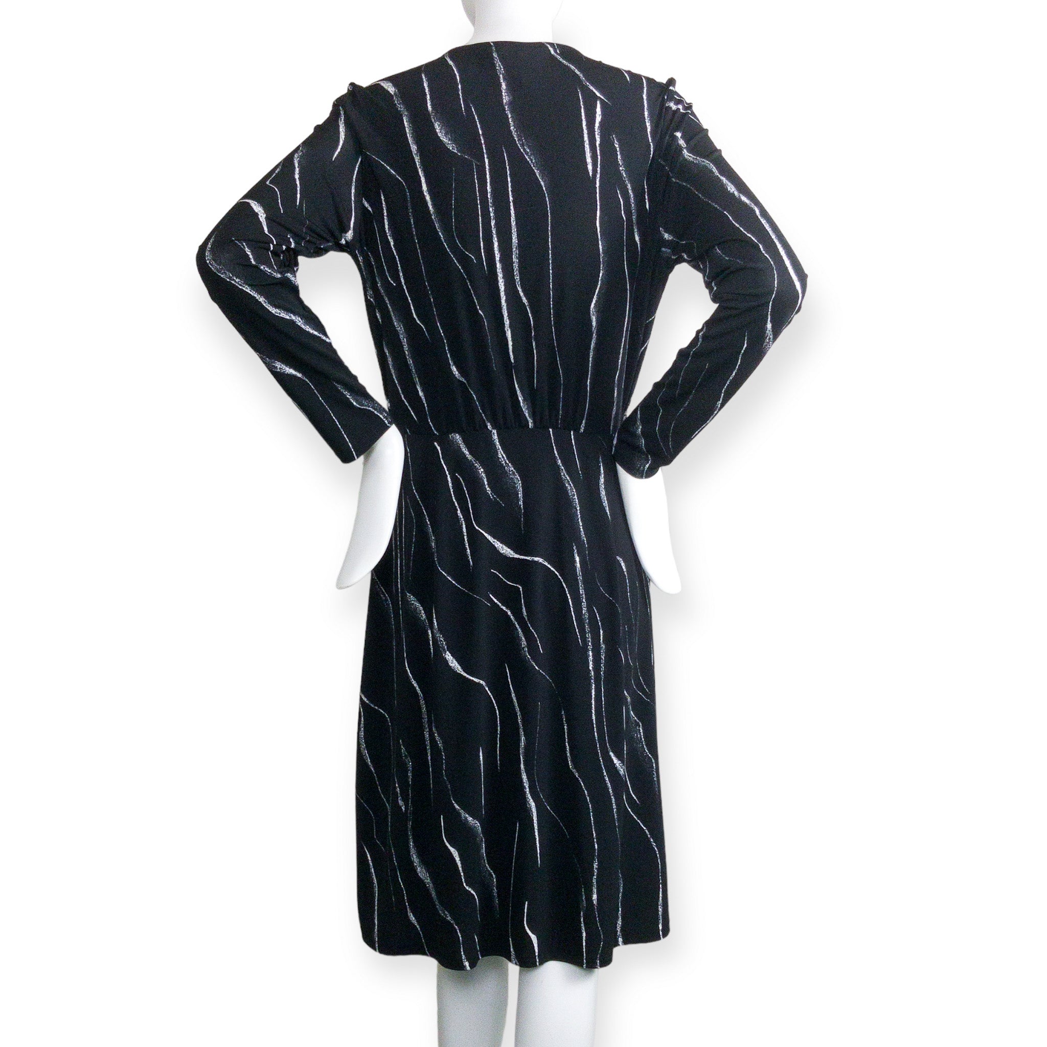 TRENT NATHAN Black Faux Wrap Striped Jersey Dress - Size 12