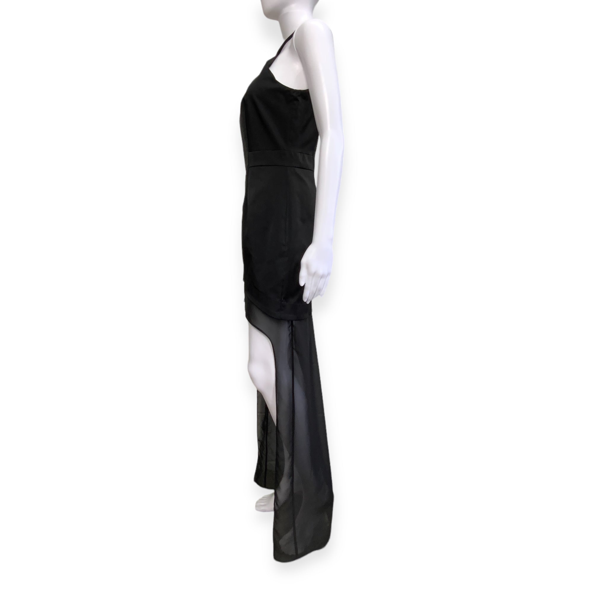 PILGRIM Black Halter Neck Formal/Cocktail/Party Dress with Chiffon Trail - Size 10