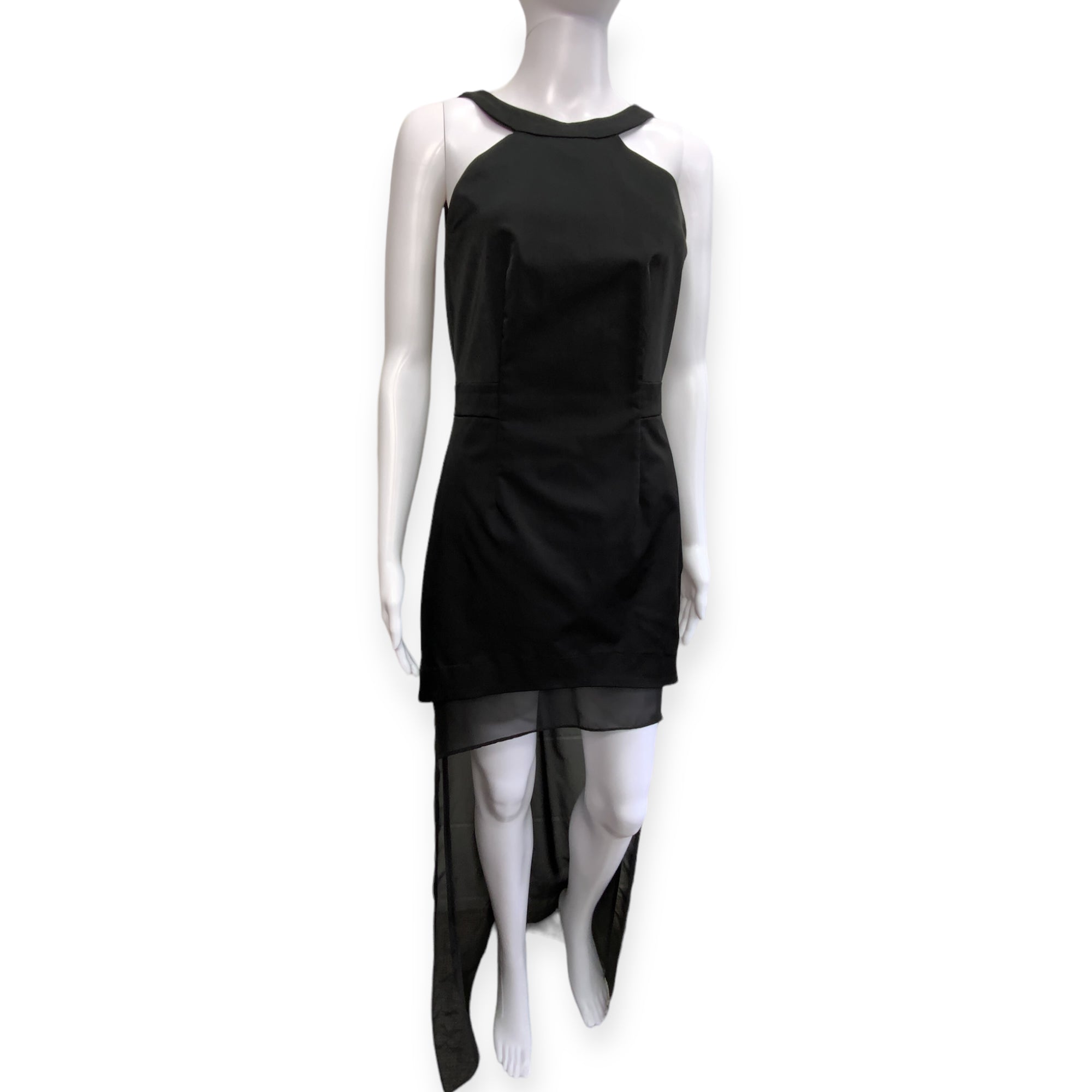 PILGRIM Black Halter Neck Formal/Cocktail/Party Dress with Chiffon Trail - Size 10