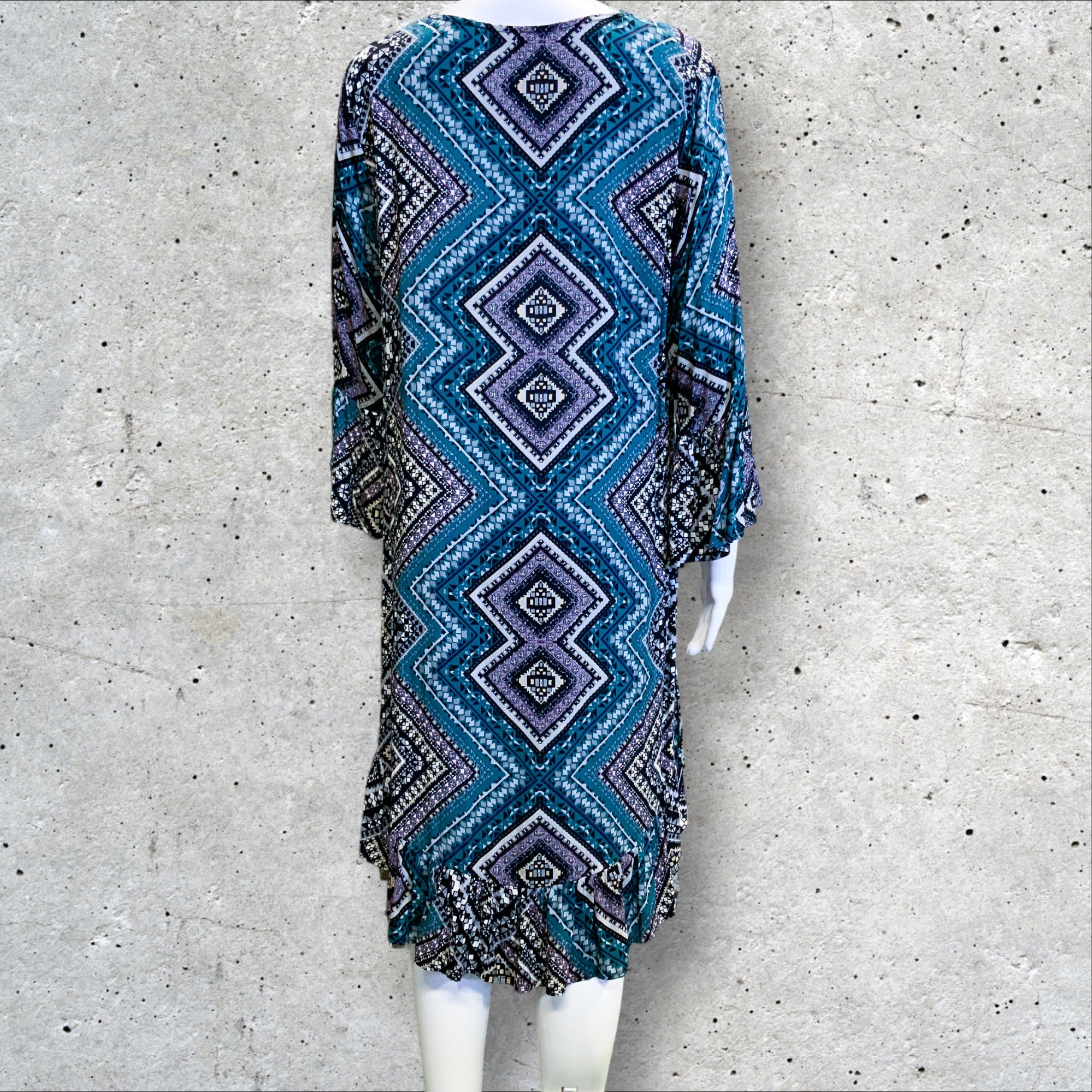 BNWT CAROLINE MORGAN Hi/Lo 3/4 Sleeve Aztec Print Tunic Top - Size 12