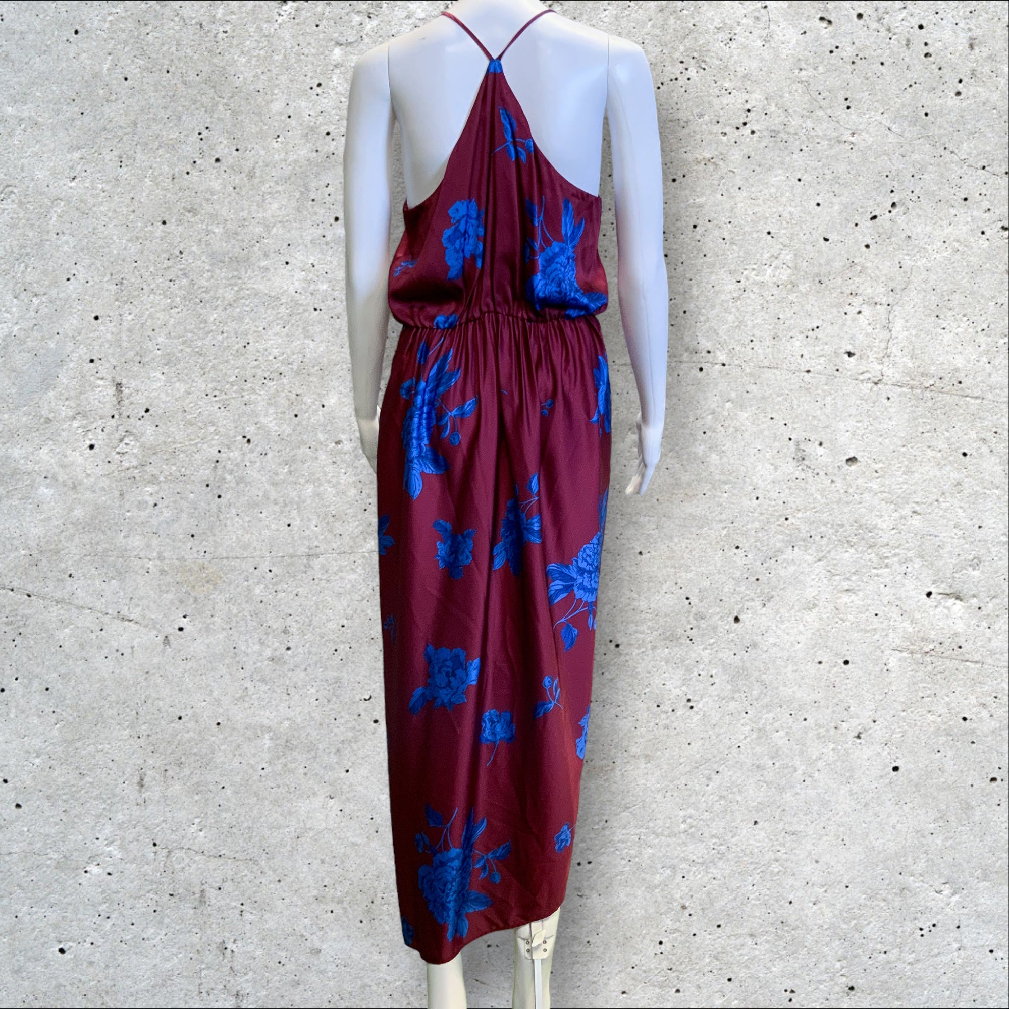 SHEIKE Stunning Burgundy & Blue Satin Floral Cocktail/Party Midi Dress - Size 12