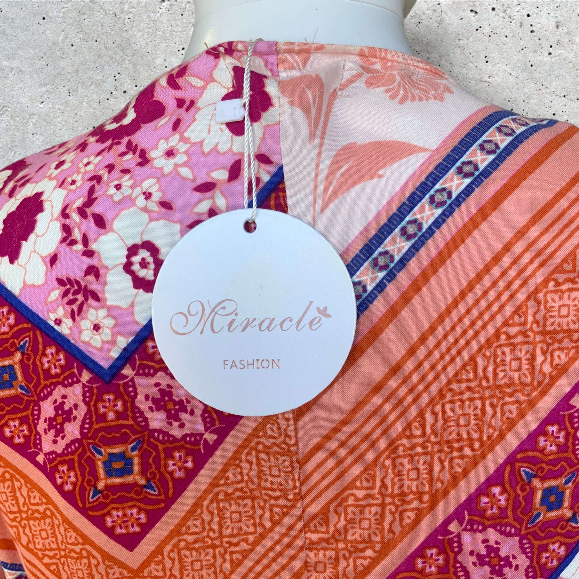 BNWT MIRACLE Pink Bohemian Patchwork Print Wrap Maxi Dress - Size 10