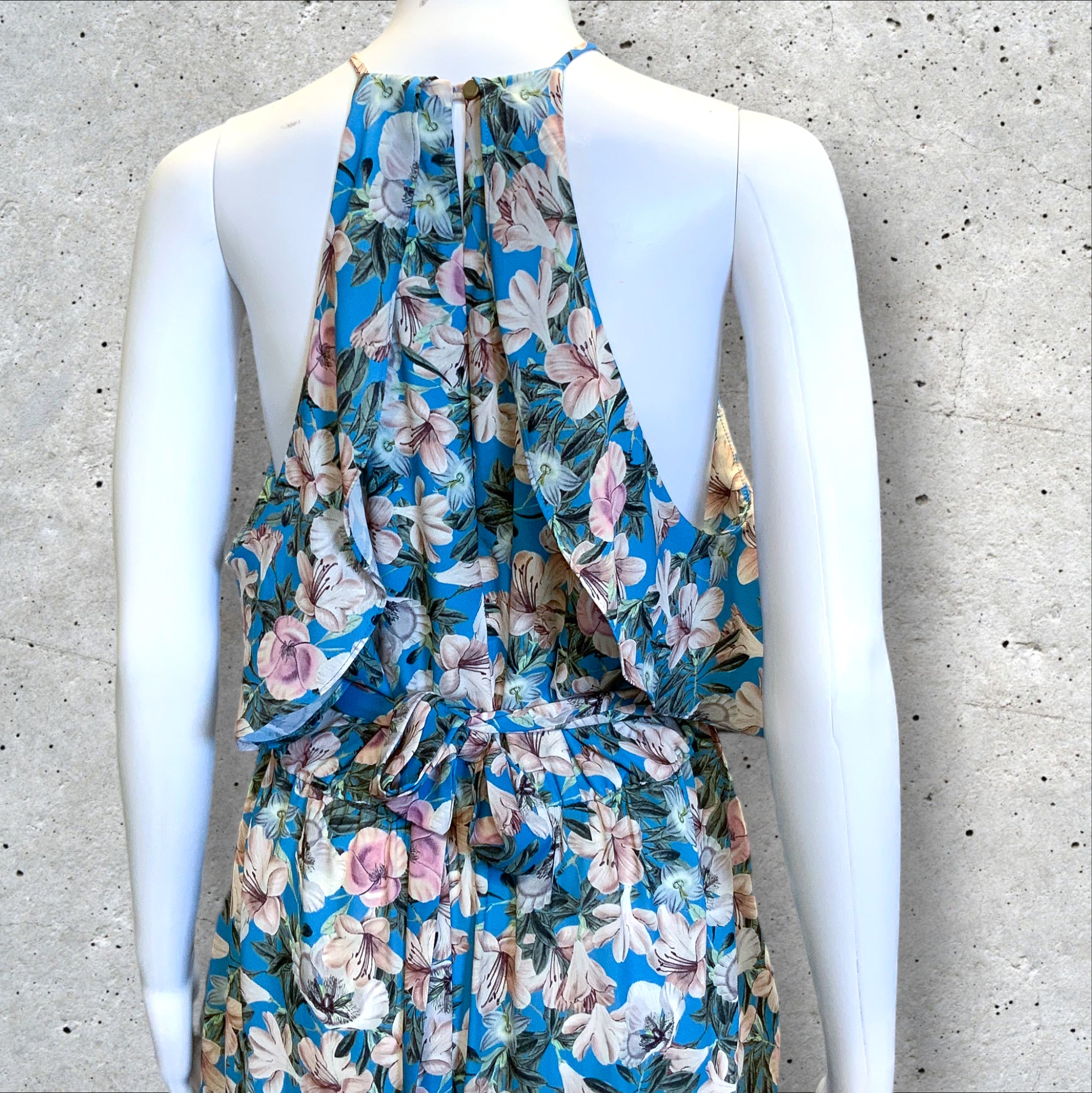 SHEIKE Pastel Pink/Blue Floral Cold Shoulder Midi Dress - Size 12