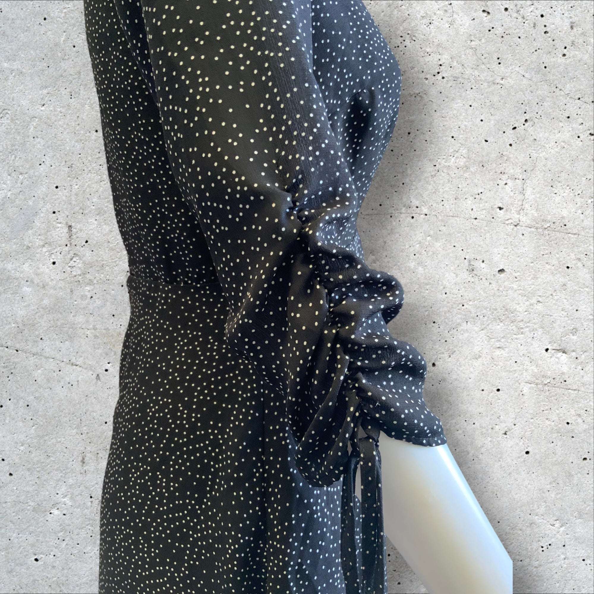 LUCK & TROUBLE Long Sleeved V Neck Black/White Spotty Party Dress - Size 10