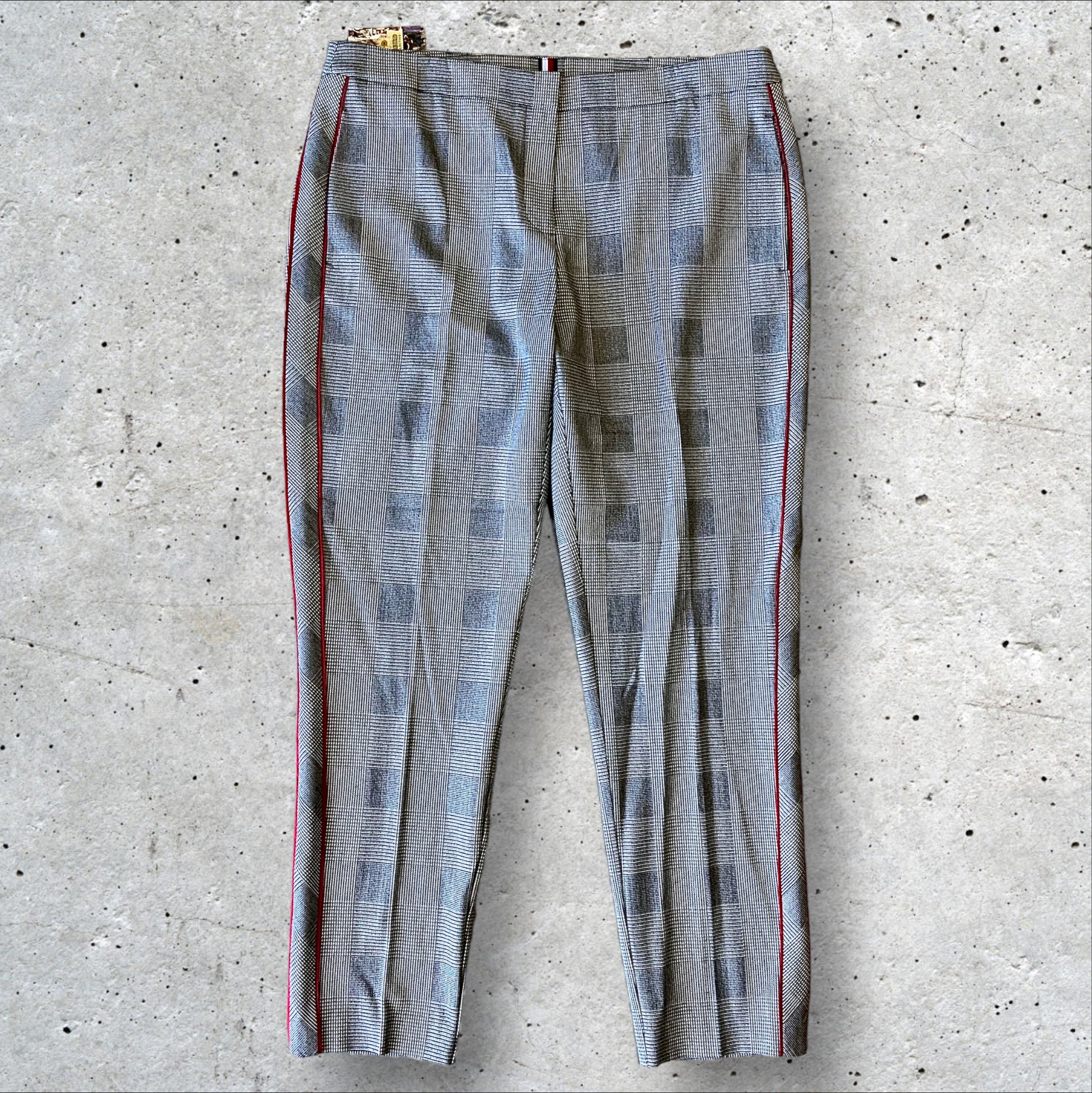 TOMMY HILFIGER Fauna Slim Checked Trousers in Grey - Size 12/14