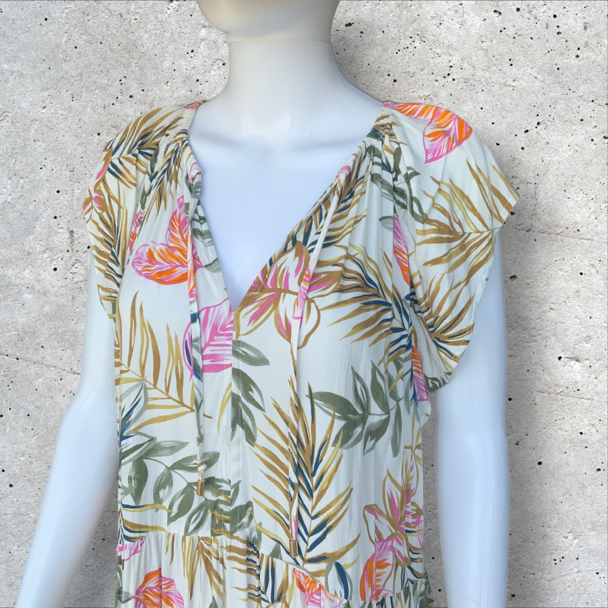 PREVIEW Tropical Palm Print Frill Mini Dress - Size 8