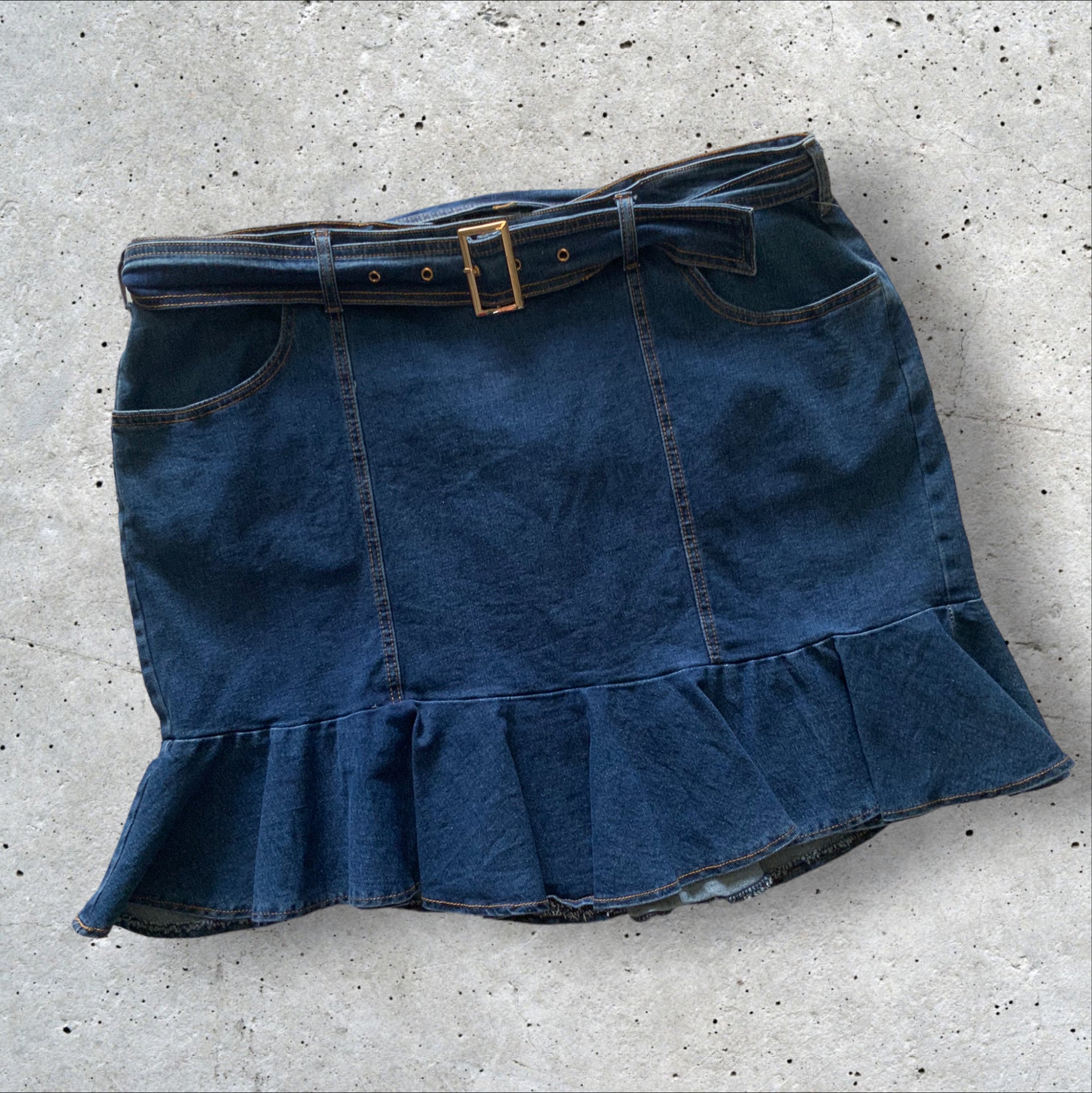 CITY CHIC Denim Belt & Sway Frilled Mini Skirt - Size AU 20