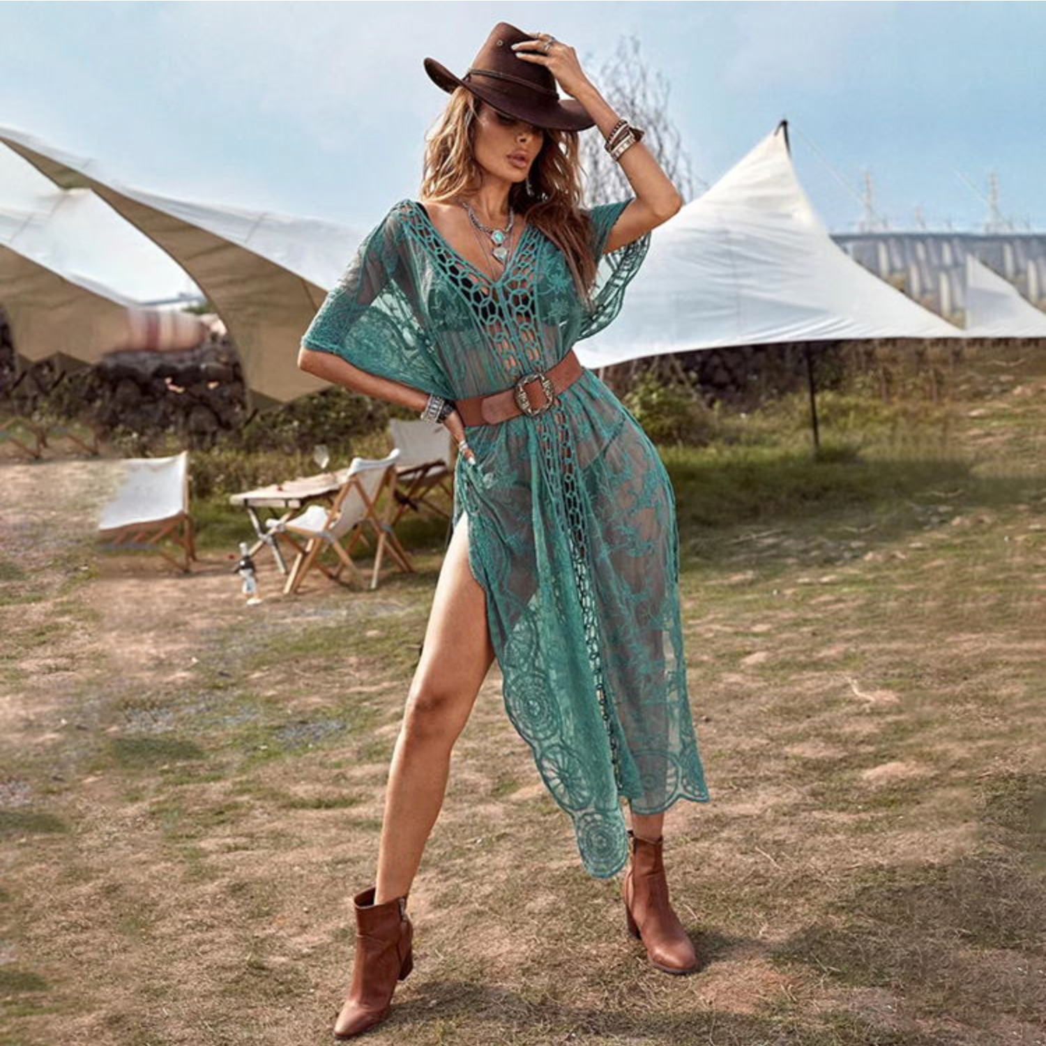 Indie Boho Long Lace Sheer Cover Up Festival Dress - 4 Colours