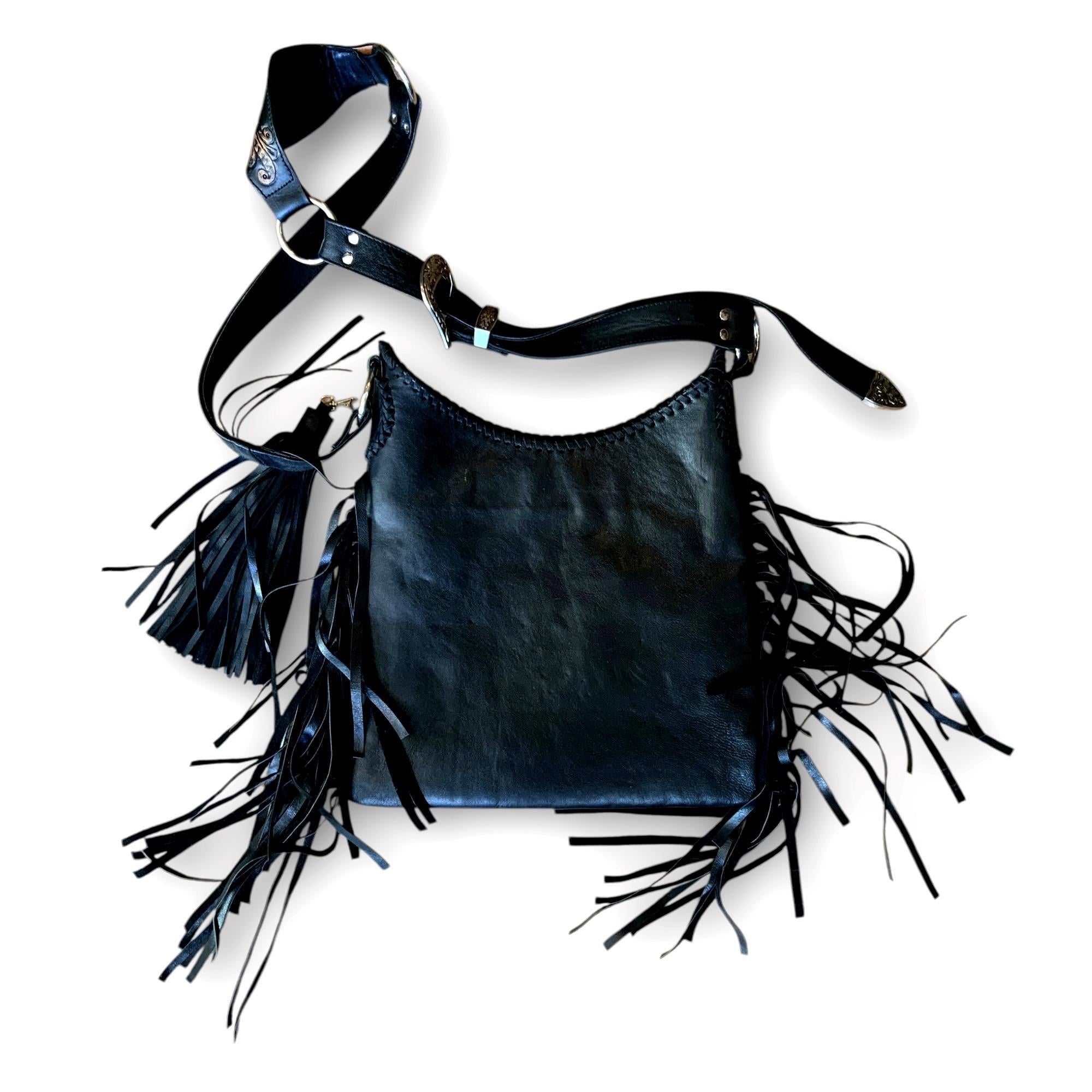 Dragonfly Fringe Festival Bag | Embossed Boho Crossbody with Turquoise Gem