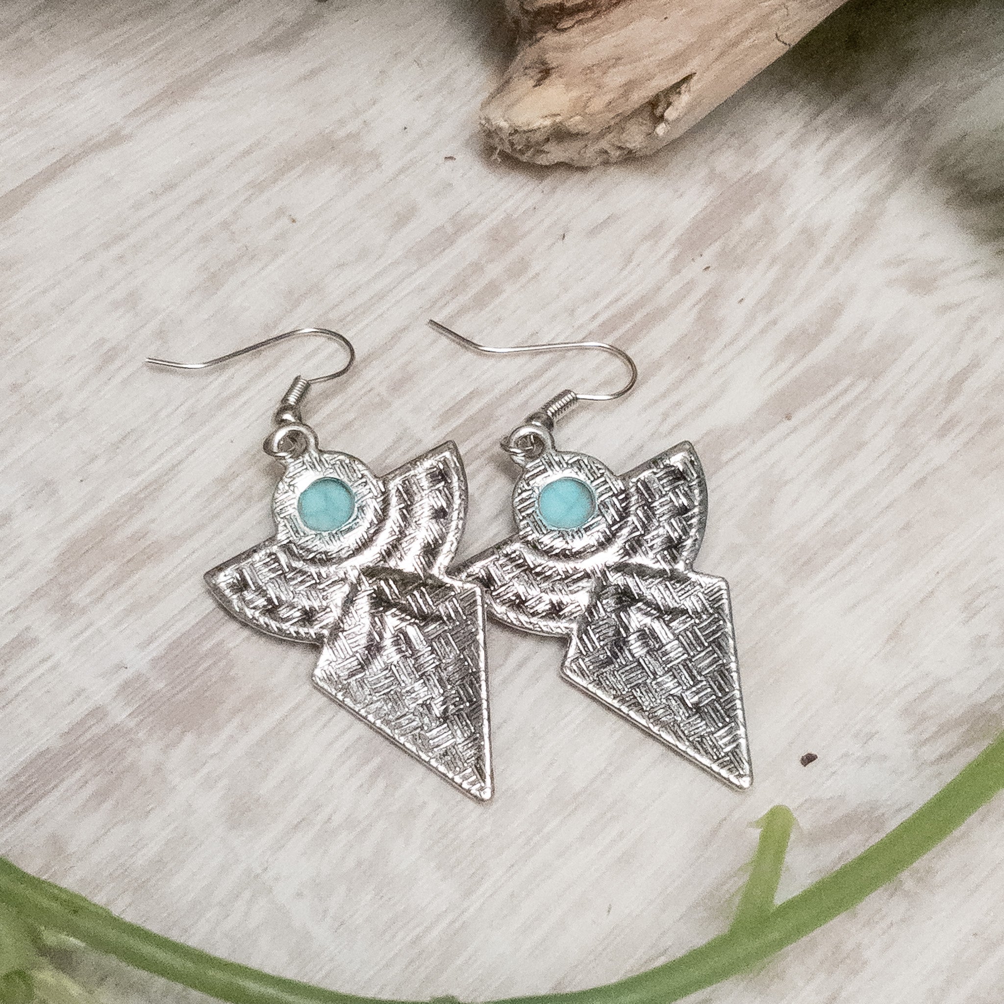 Antique Silver/Turquoise Navajo Style Shield Pendant Earrings