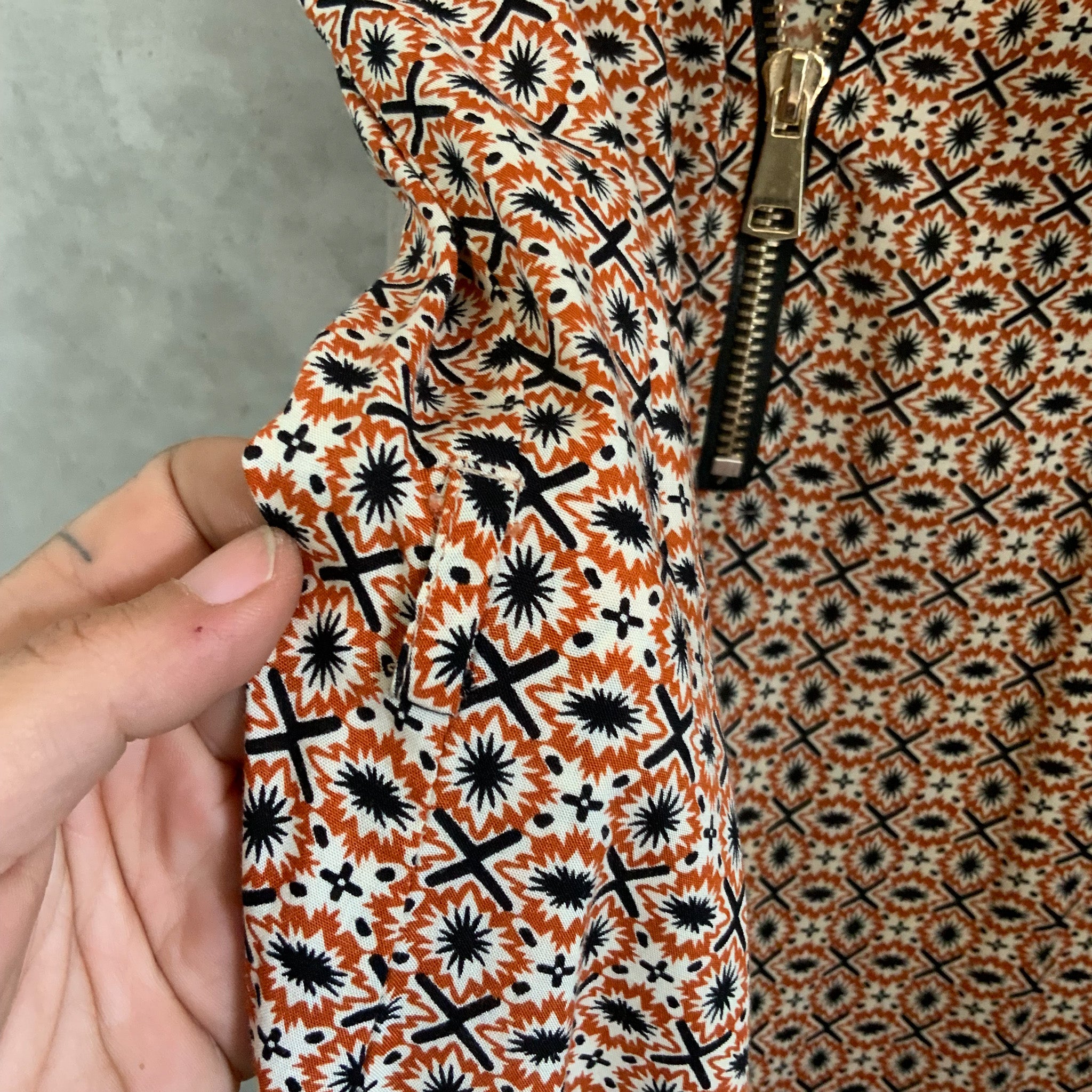 CAROLINE MORGAN Ladies Retro Tan Orange Zip Front Mini Dress - Size 8